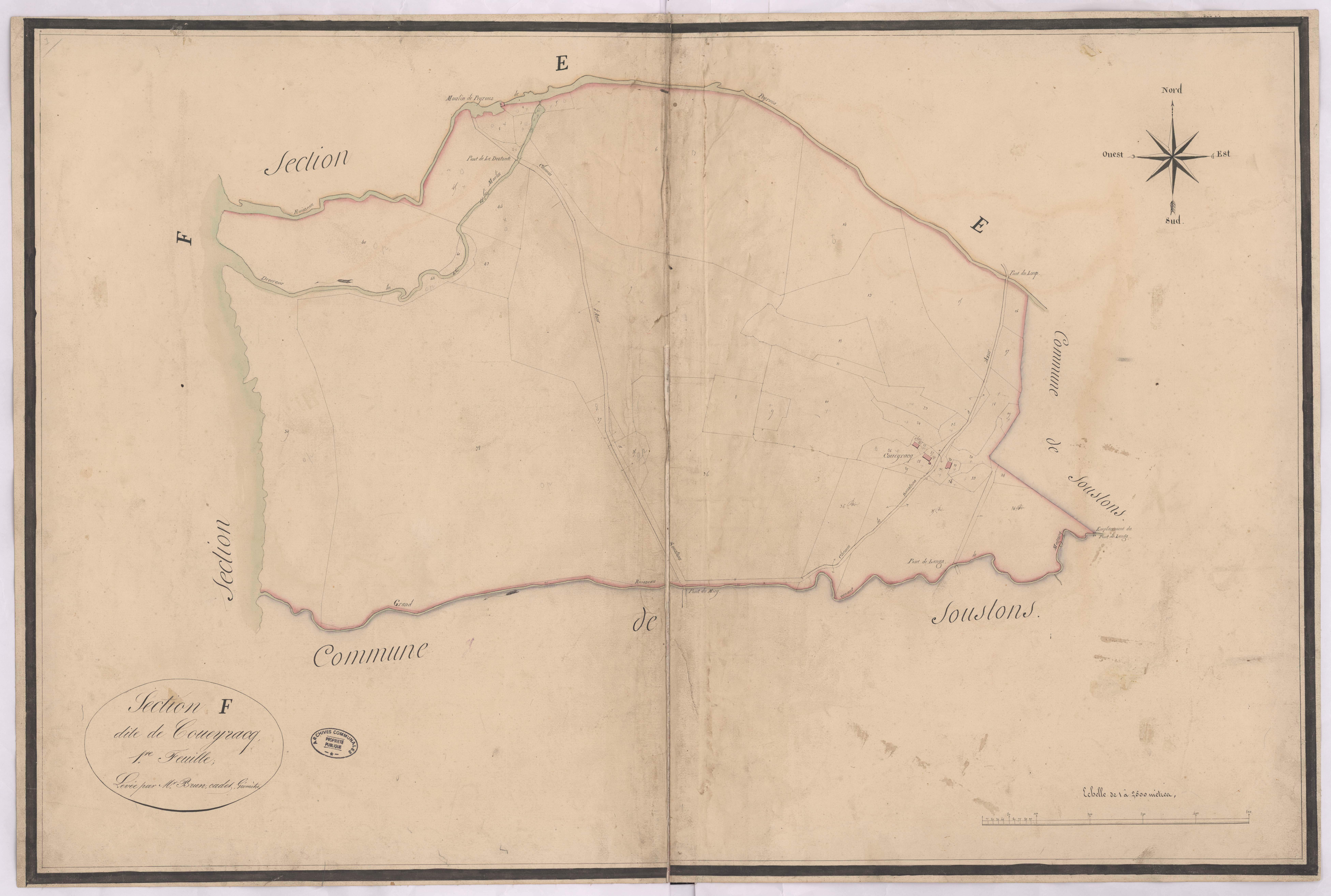 Azur - Section F, dite de Coueyracq, 1re feuille, par Brun cadet géomètre