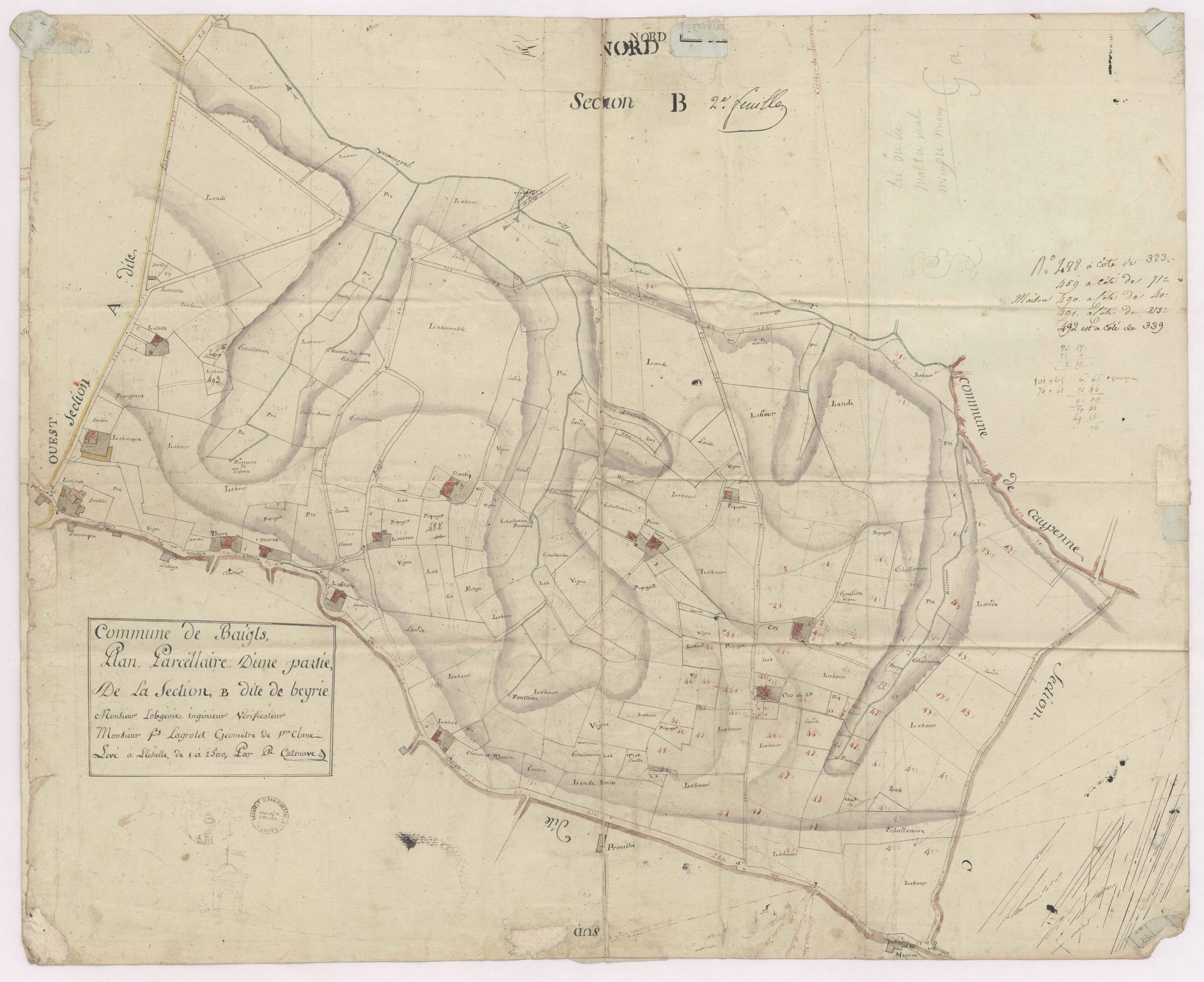 Baigts - Section B, dite de Beyrie, 2e feuille, par Lobgeois et Lagrolet, géomètres