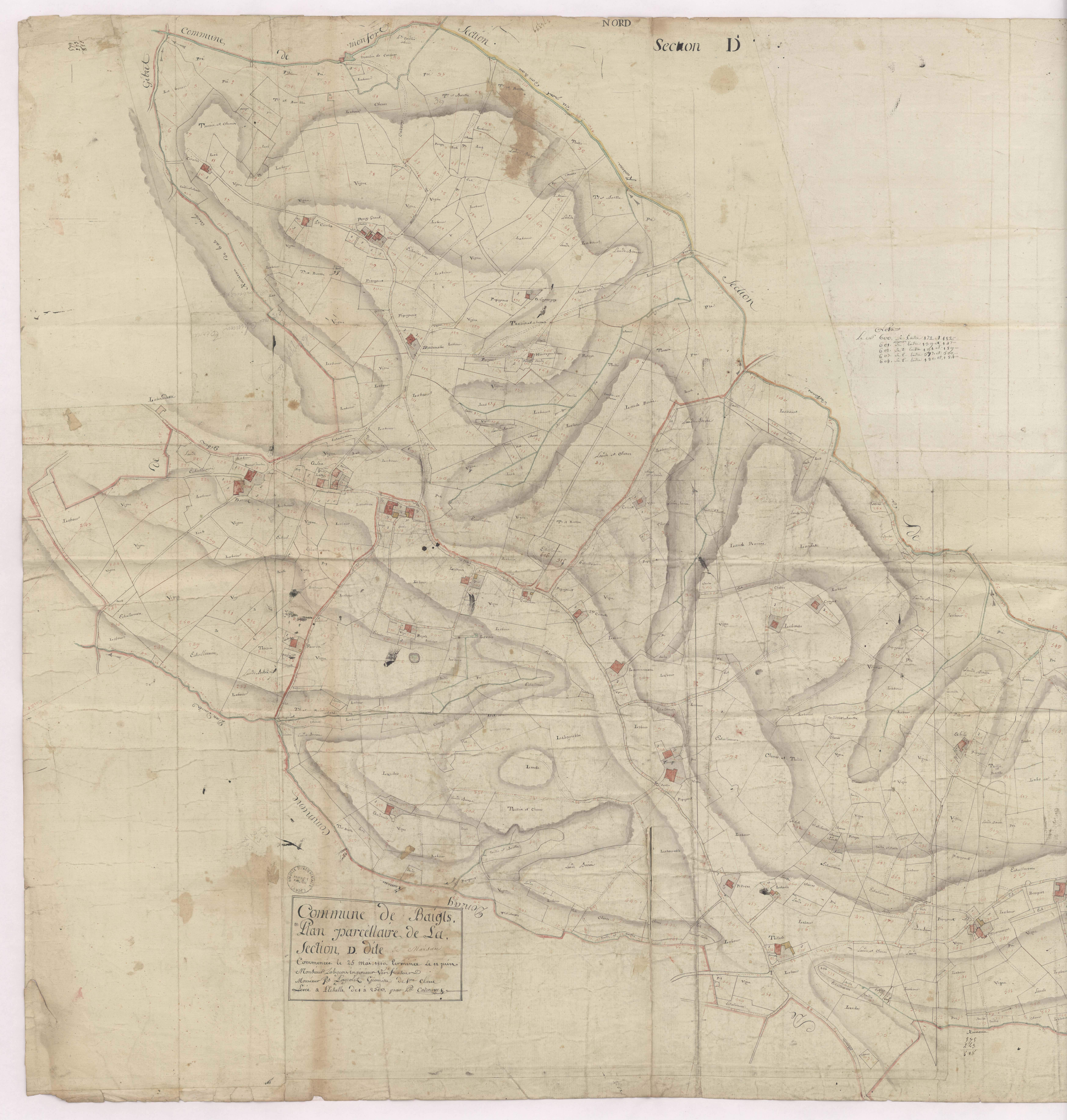 Baigts - Section D, dite de Marsan, par Lobgeois et Lagrolet, géomètres