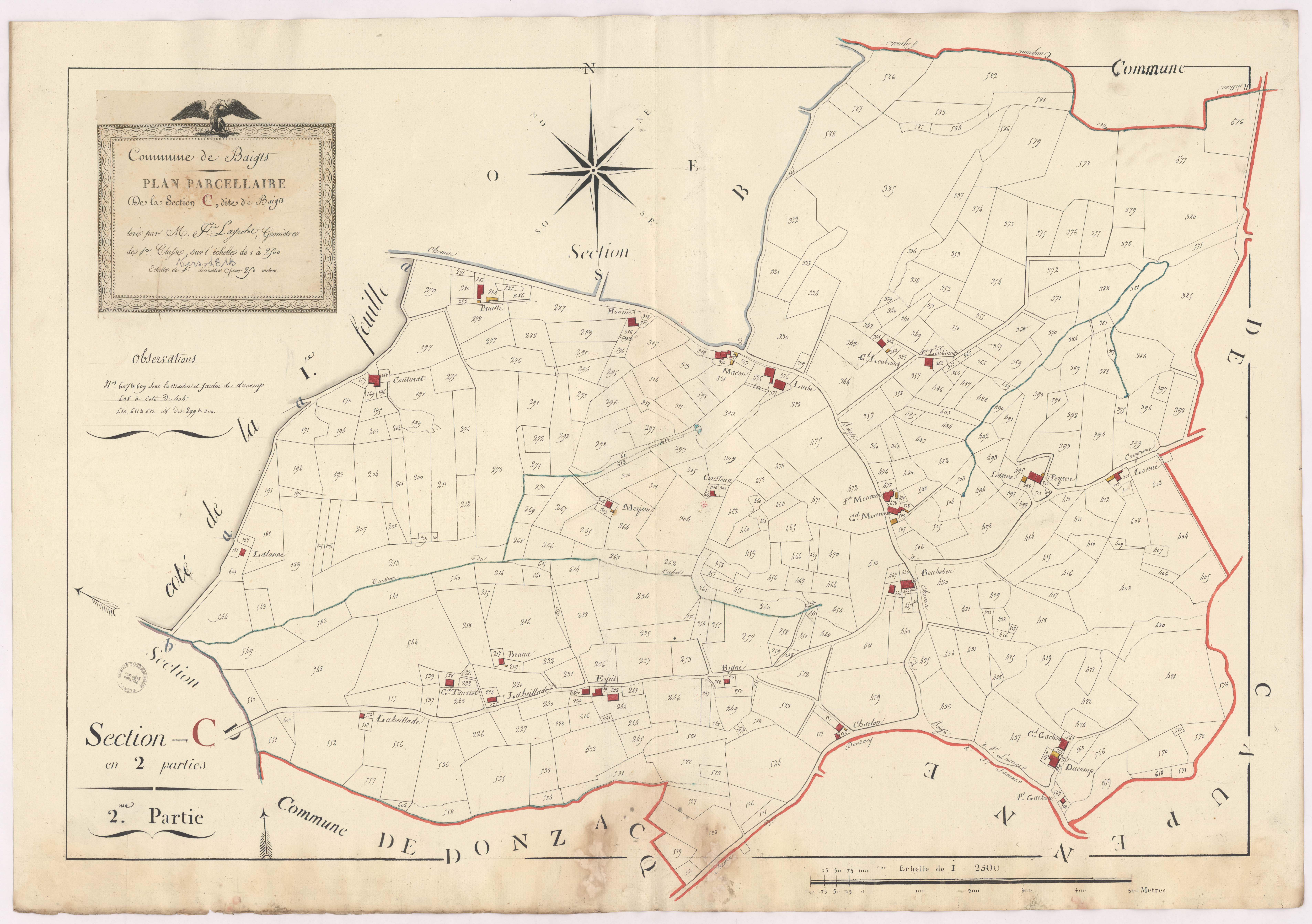 Baigts - Plan parcellaire de la section C, dite de Baigts, 2e partie, par Lagrolet géomètre