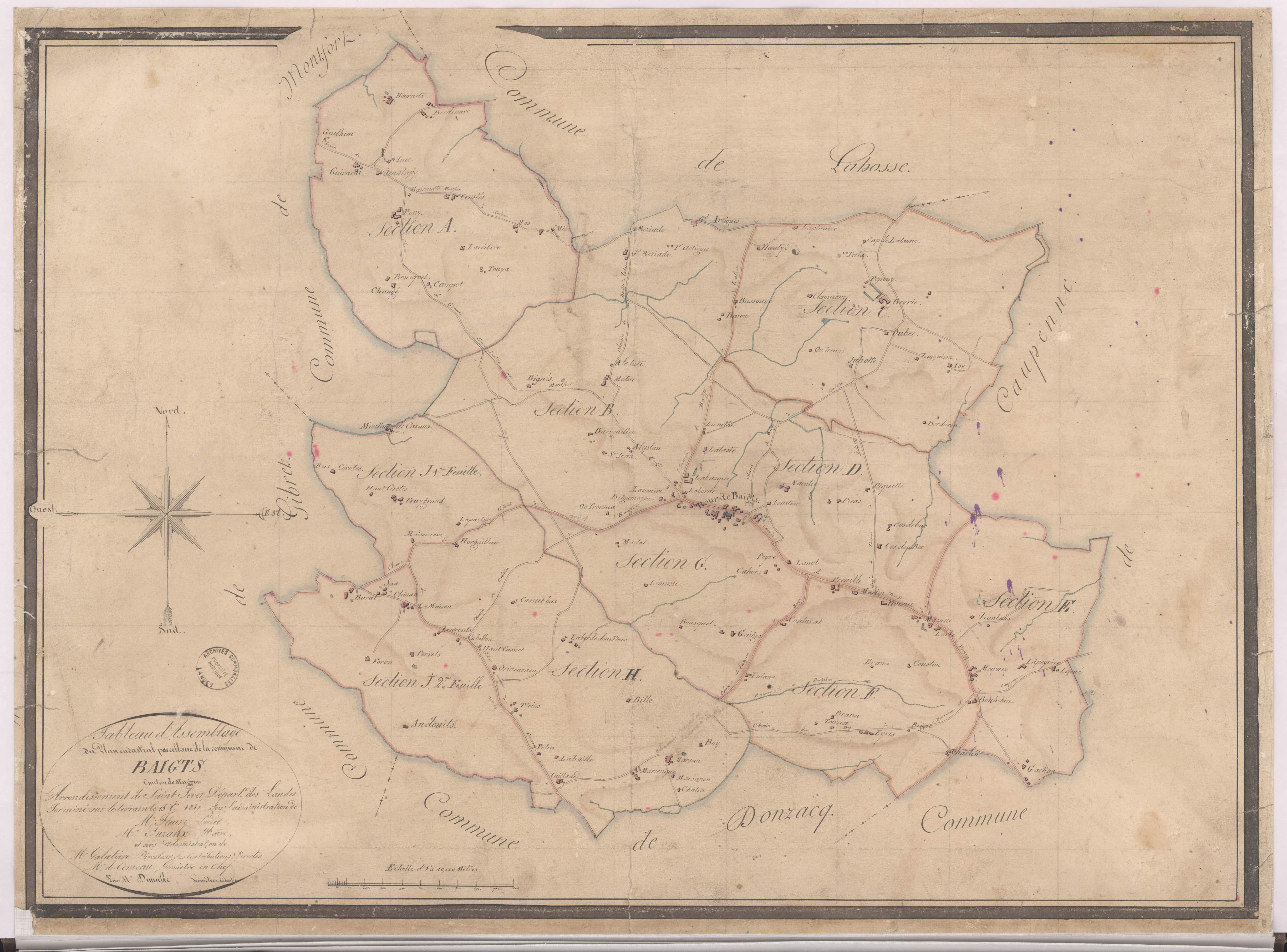 Baigts - Tableau d'assemblage [...] de la commune de Baigts, par de Comeau et Dimulle, géomètres