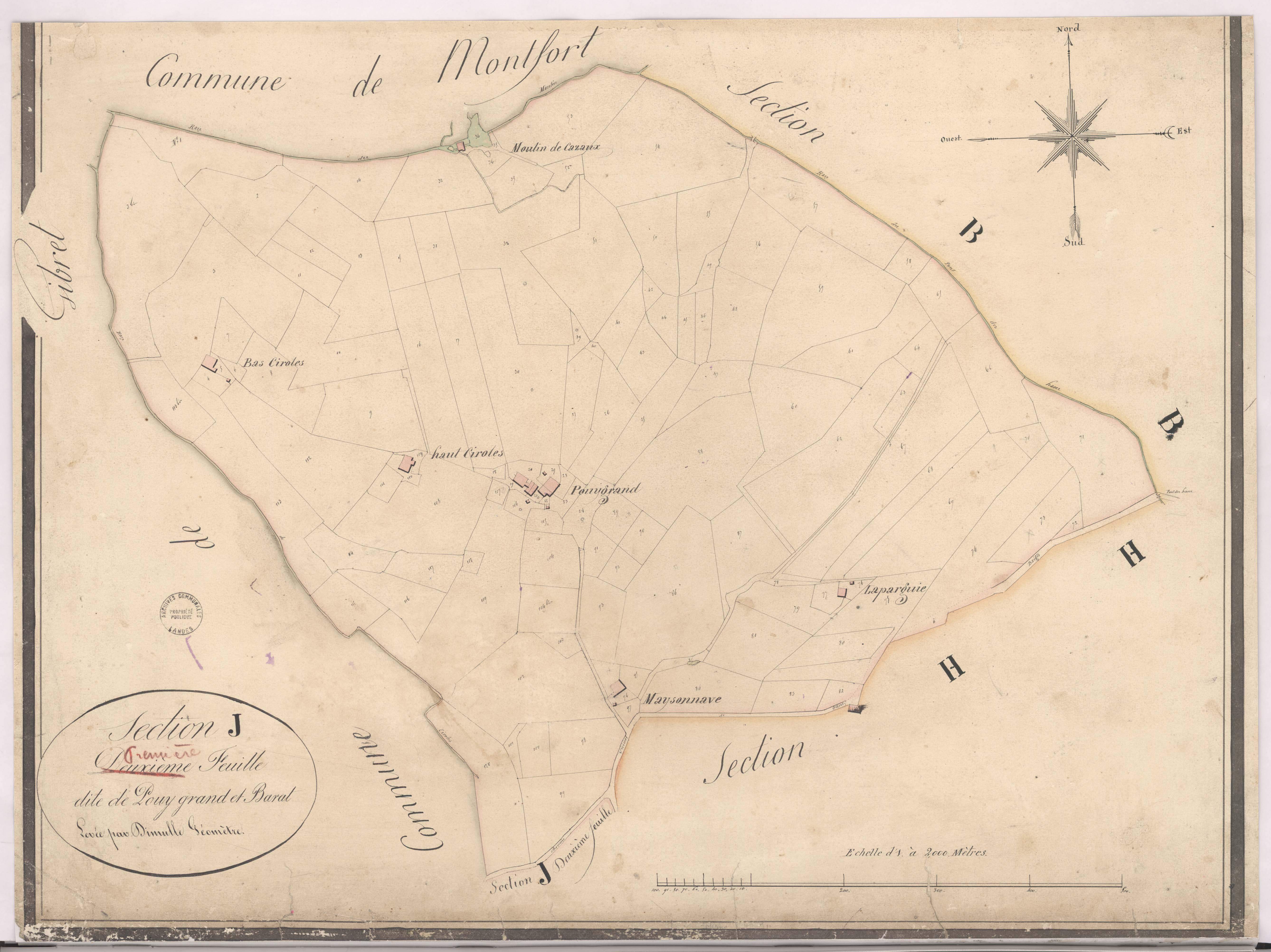 Baigts - Section J, 1re feuille, dite de Pouy-grand et Barat, par Dimulle géomètre