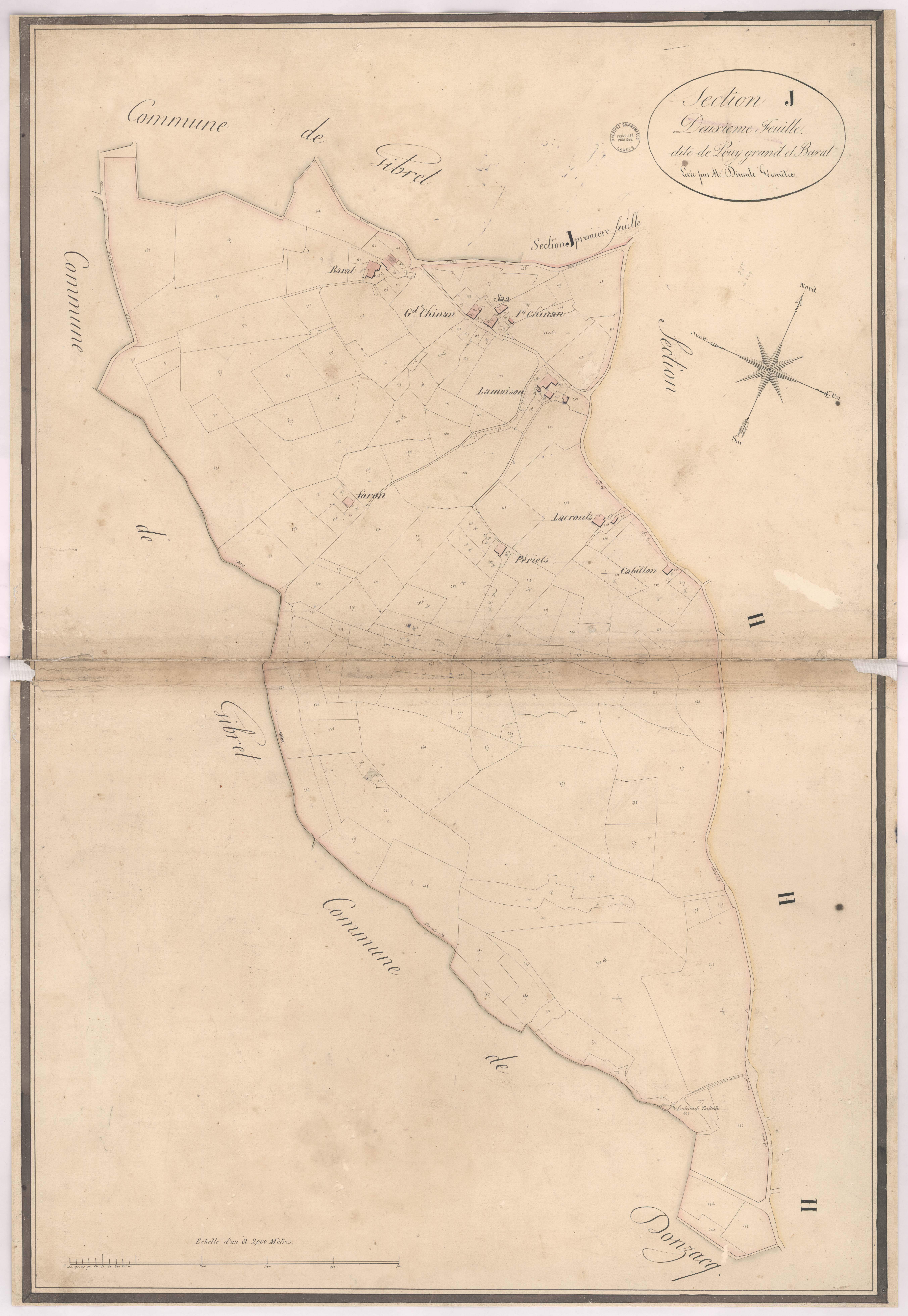 Baigts - Section J, 2e feuille, dite de Pouy-grand et Barat, par Dimulle géomètre