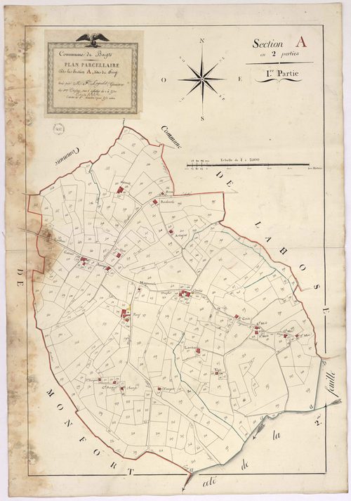 Baigts - Plan parcellaire de la section A, dite de Pouy, 1re partie, par Lagrolet géomètre