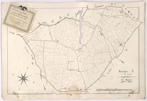 Baigts - Plan parcellaire de la section A, dite de Pouy, 2e partie, par Lagrolet géomètre