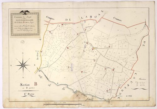 Baigts - Plan parcellaire de la section B, dite de Beyrie, 1re partie, par Lagrolet géomètre