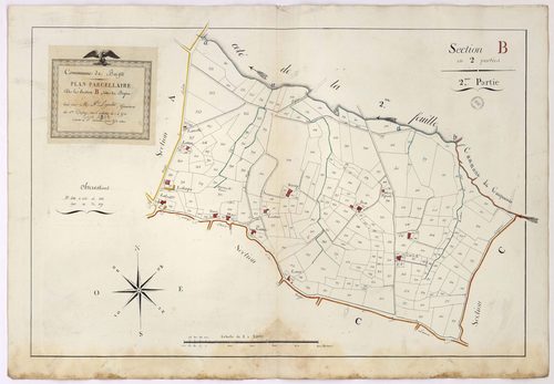 Baigts - Plan parcellaire de la section B, dite de Beyrie, 2e partie, par Lagrolet géomètre