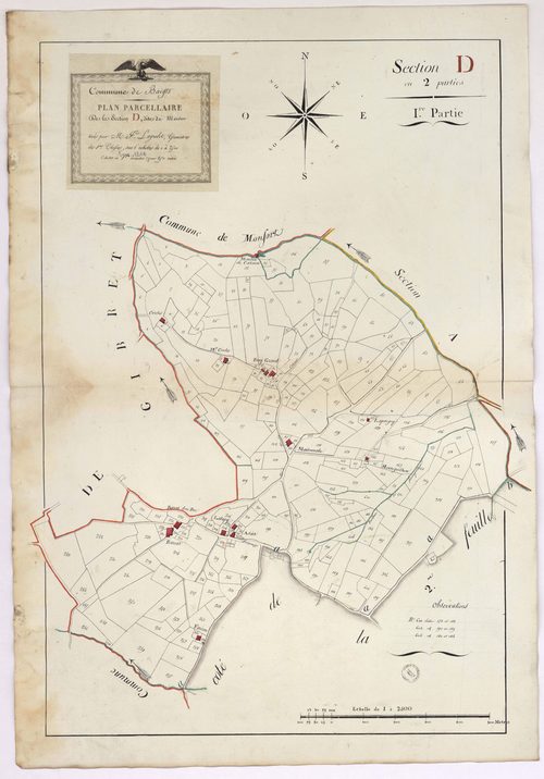 Baigts - Plan parcellaire de la section D, dite de Marsan, 1re partie, par Lagrolet géomètre