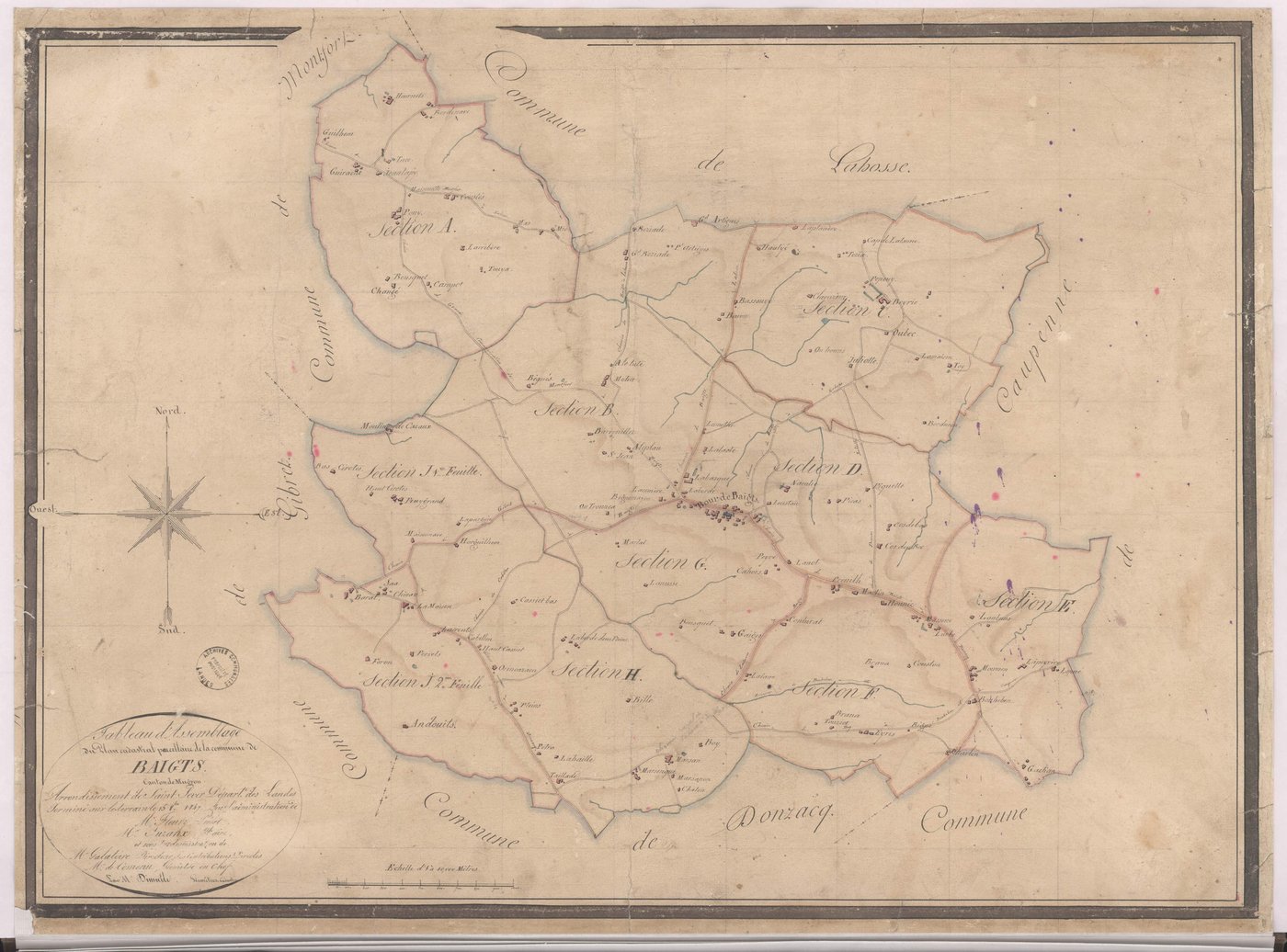 Baigts - Tableau d'assemblage [...] de la commune de Baigts, par de Comeau et Dimulle, géomètres