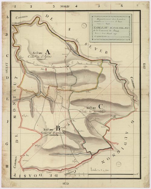 Banos - Tableau d'assemblage de la commune de Banos, par Lobgeois ingénieur géomètre
