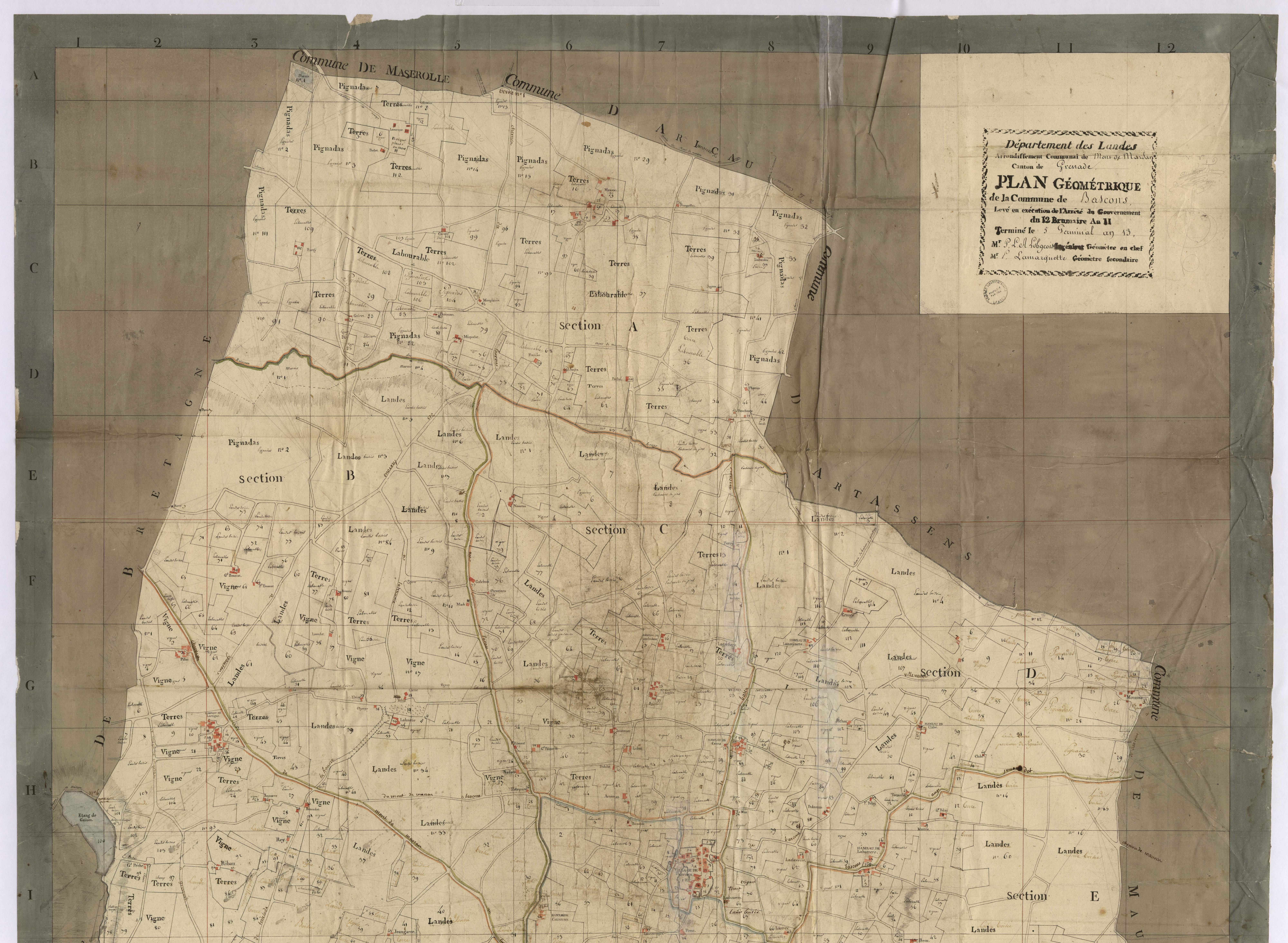 Bascons - Plan géométrique de la commune de Bascons, par Lobgeois et Lamarquette, géomètres