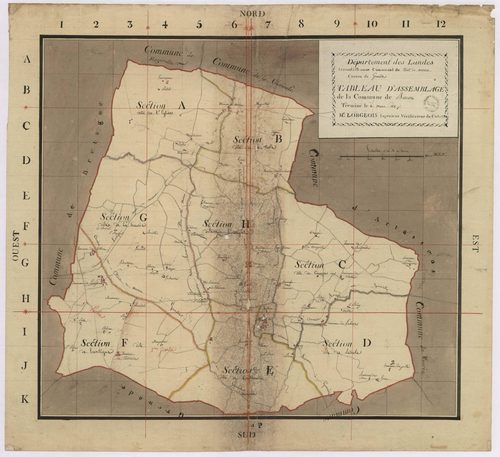 Bascons - Tableau d'assemblage de la commune de Bascons, par Lobgeois ingénieur vérificateur du cadastre