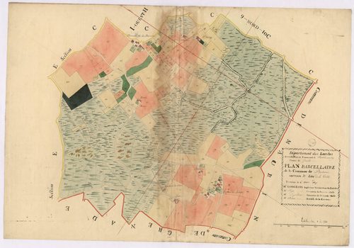 Bascons - Plan parcellaire de la section D, dite de Latrote, par Lobgois, Fagé et Lagardère, géomètres