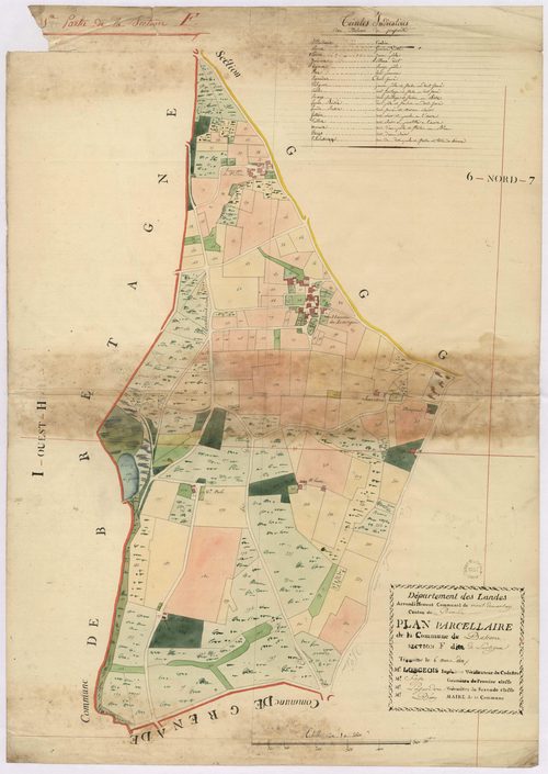 Bascons - Plan parcellaire de la section F, dite de Lartigue, par Lobgois, Fagé et Lagardère, géomètres