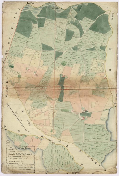 Bascons - Plan parcellaire de la section G, dite de Lahaurie, par Lobgois, Fagé et Lagardère, géomètres