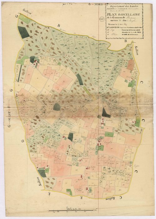 Bascons - Plan parcellaire de la section H, dite de Langles, par Lobgois et Fagé, géomètres