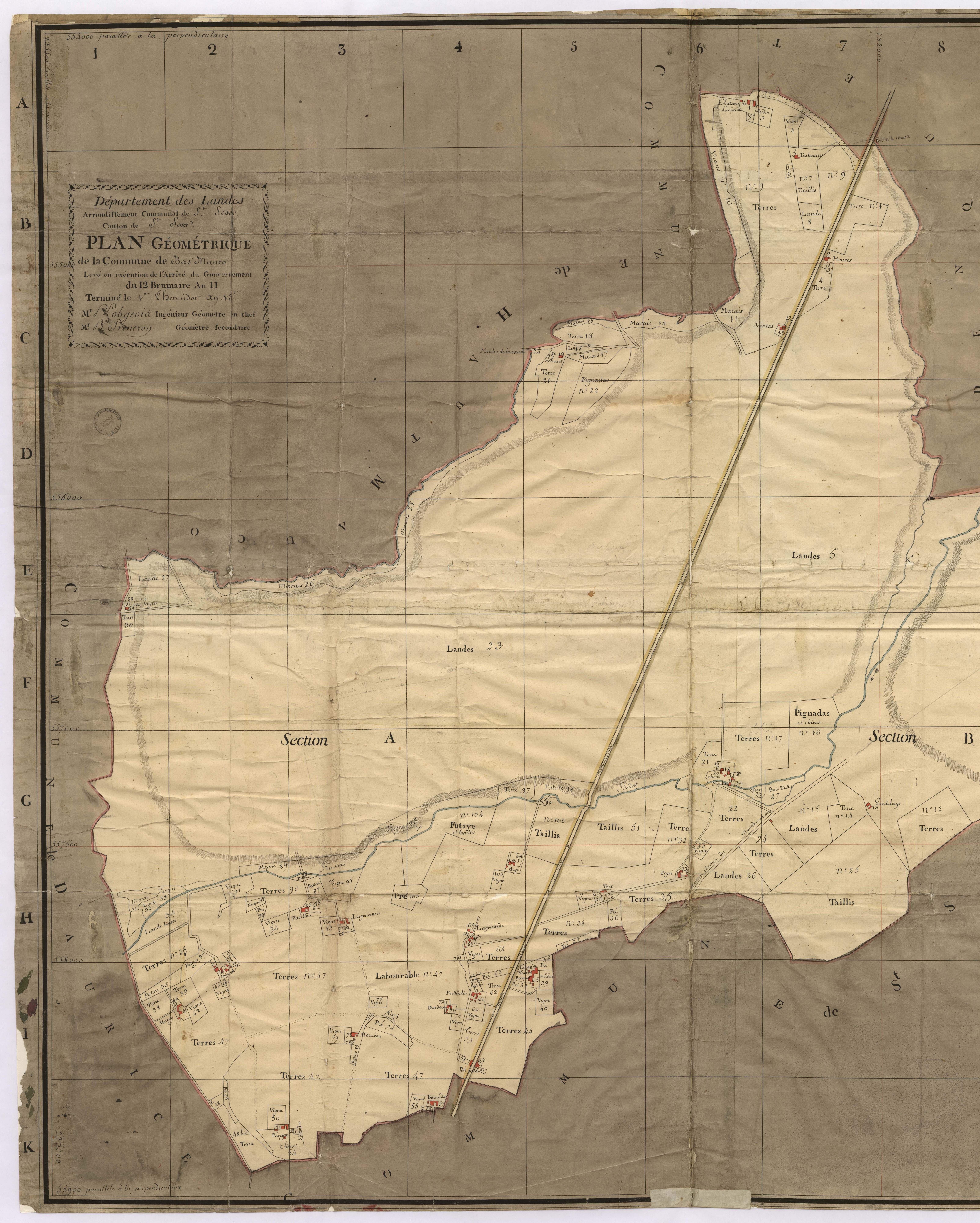 Bas-Mauco - Plan géométrique de Bas-Mauco, par Lobgeois et Prèneron, géomètres