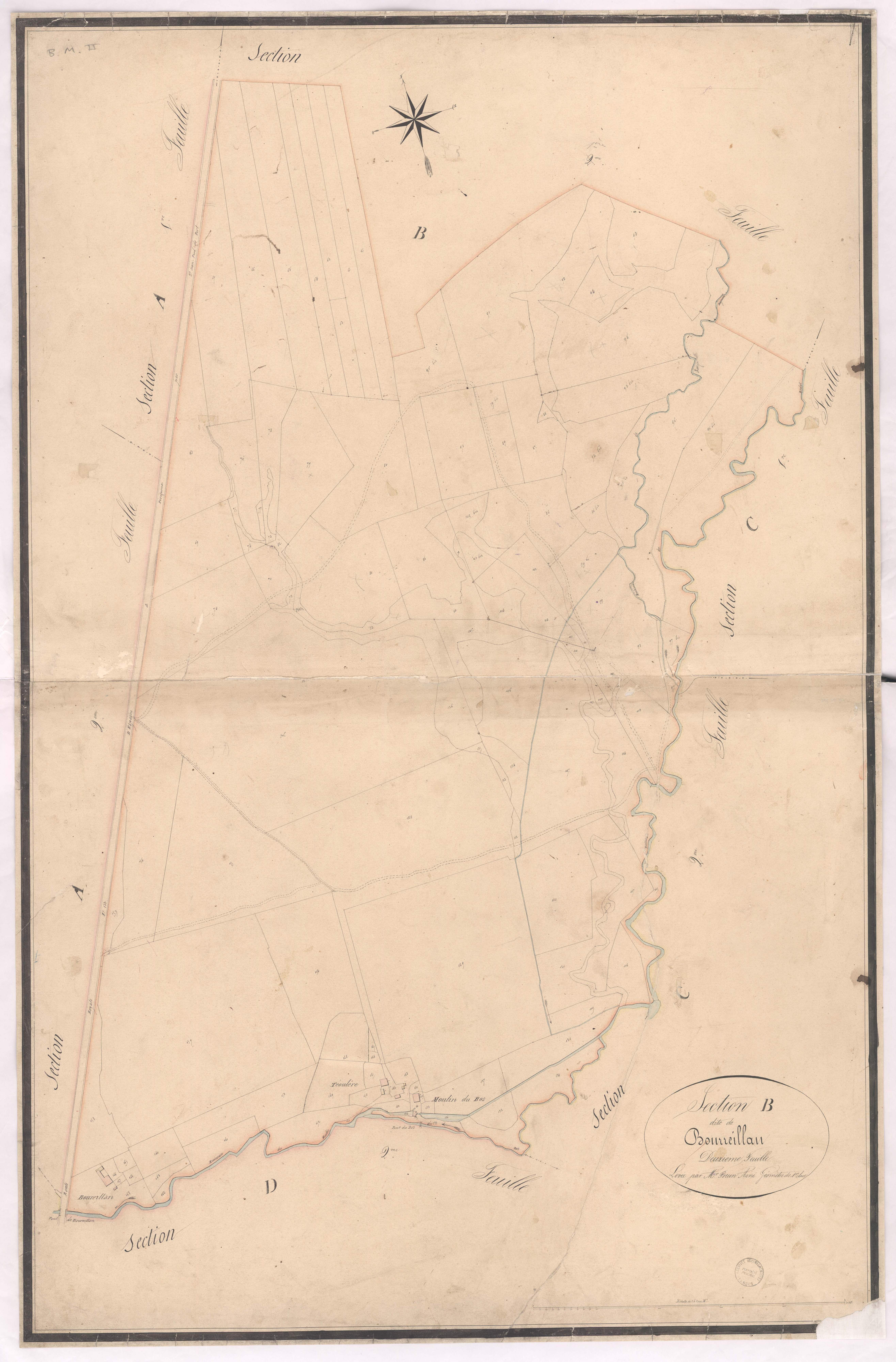 Bas-Mauco - Section B, dite de Bourreillan, 2e feuille, par Brun aîné géomètre