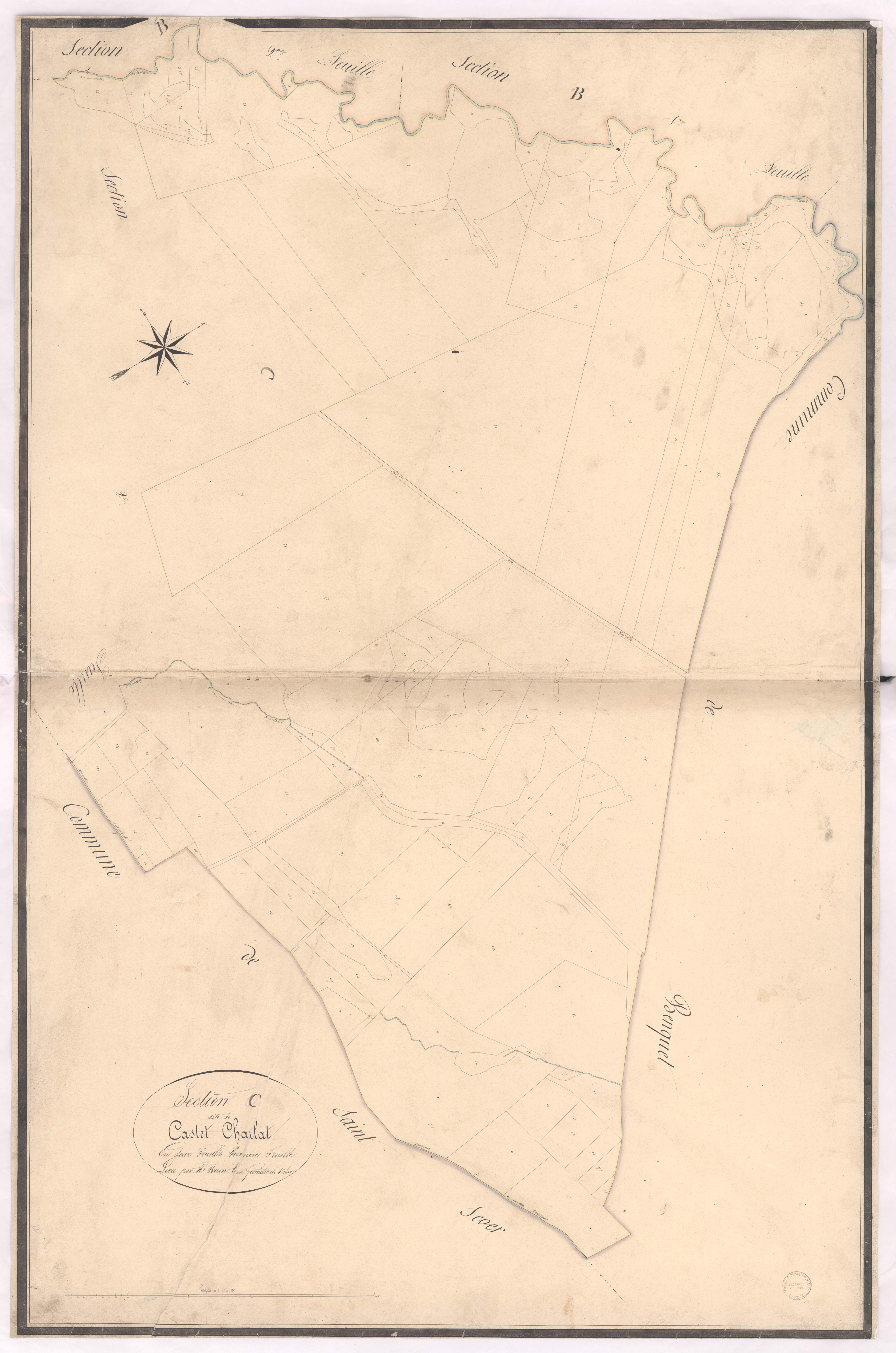Bas-Mauco - Section C, dite de Castet Charlat, 1re feuille, par Brun aîné géomètre