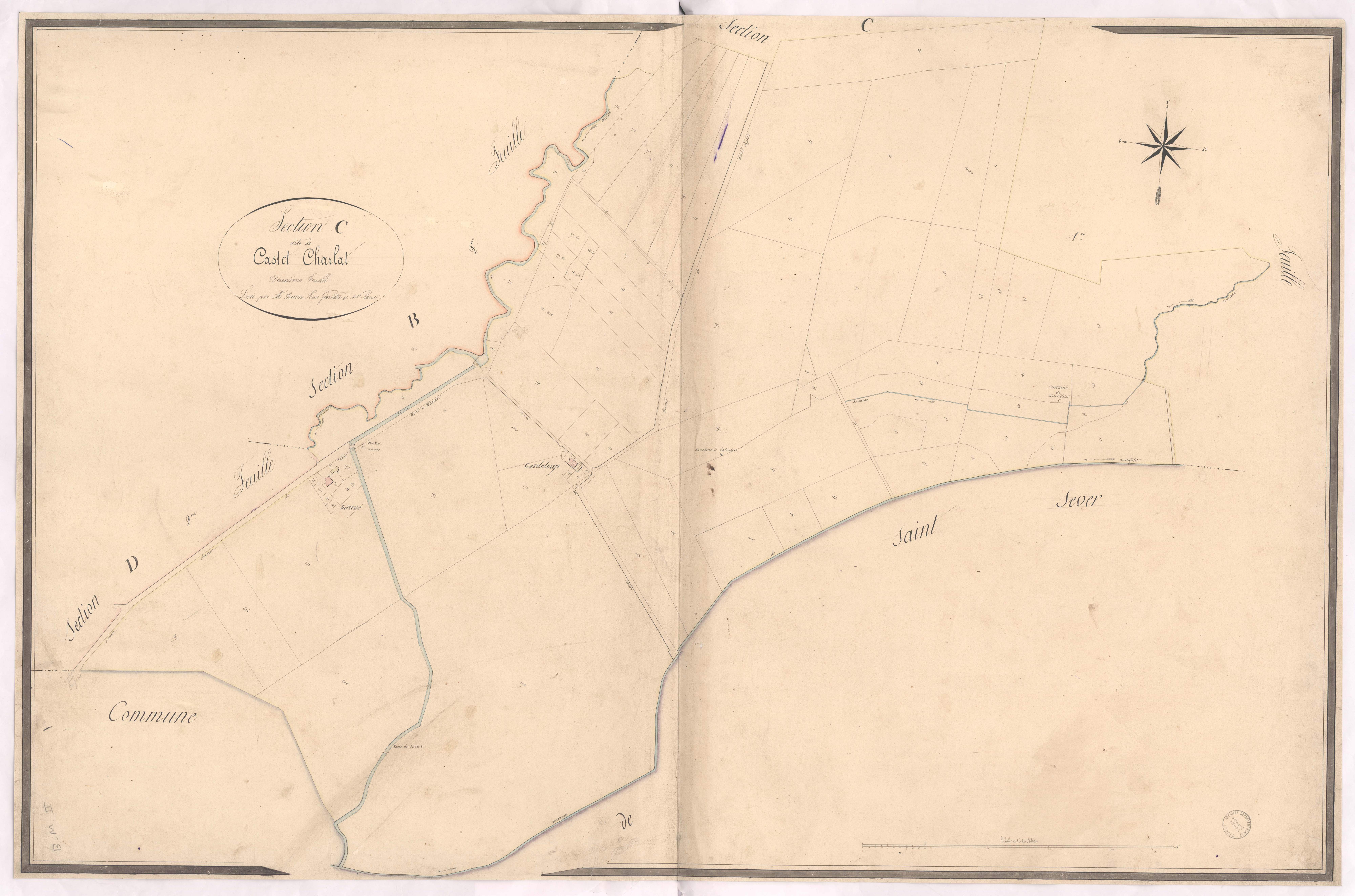 Bas-Mauco - Section C, dite de Castet Charlat, 2e feuille, par Brun aîné géomètre