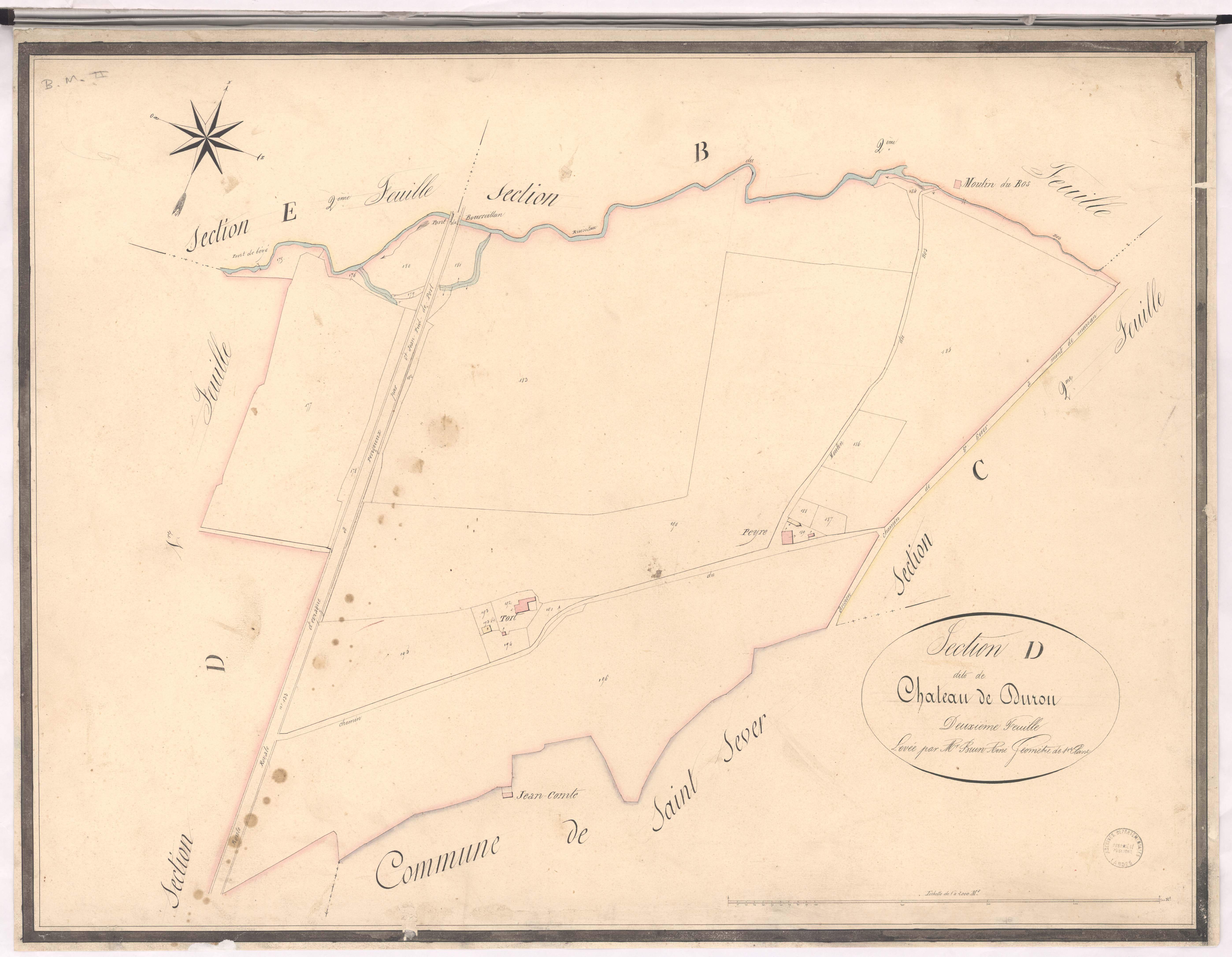Bas-Mauco - Section D, dite de Château de Durou, 2e feuille, par Brun aîné géomètre