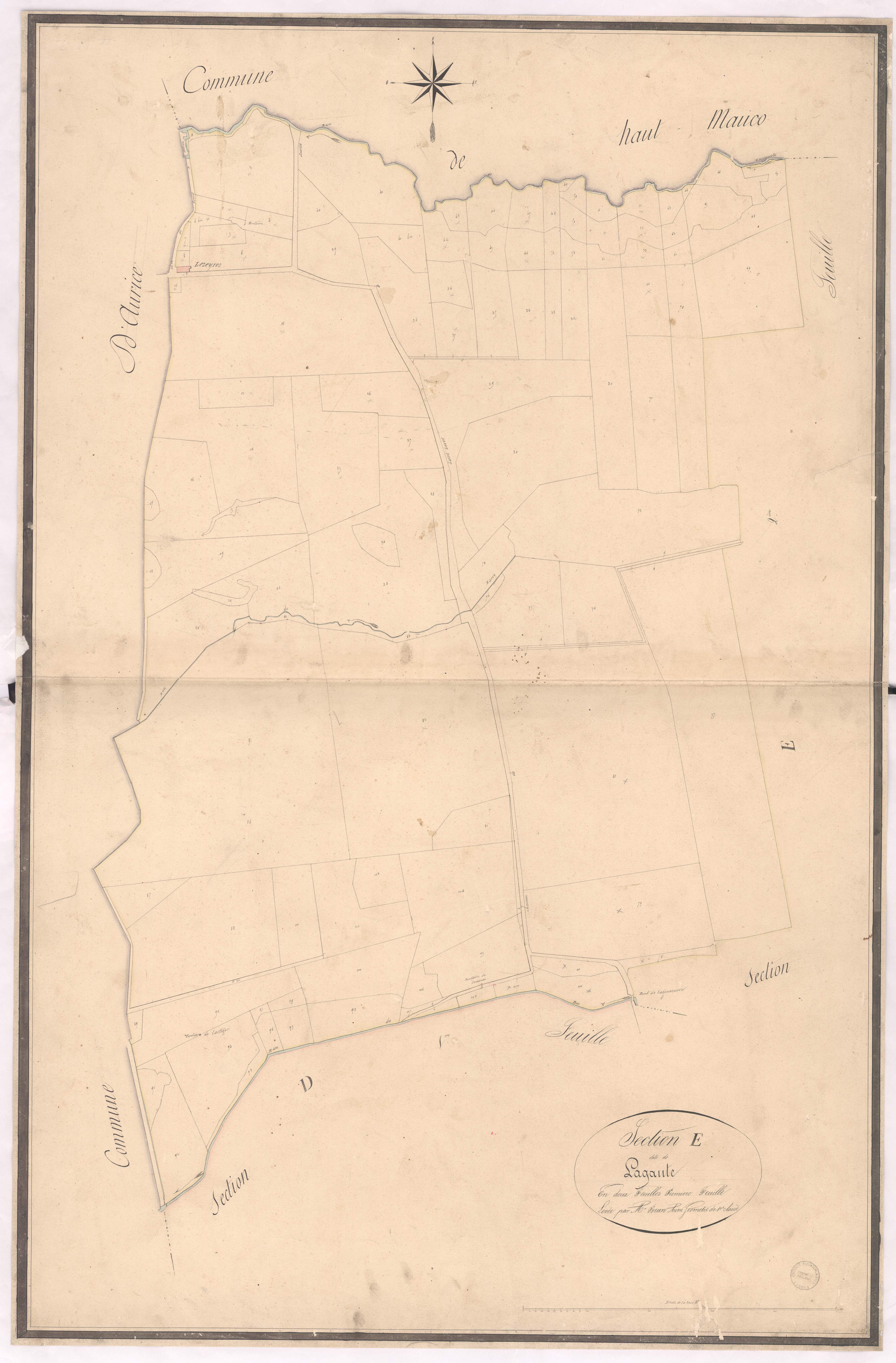 Bas-Mauco - Section E, dite de Lagaute, 1re feuille, par Brun aîné géomètre