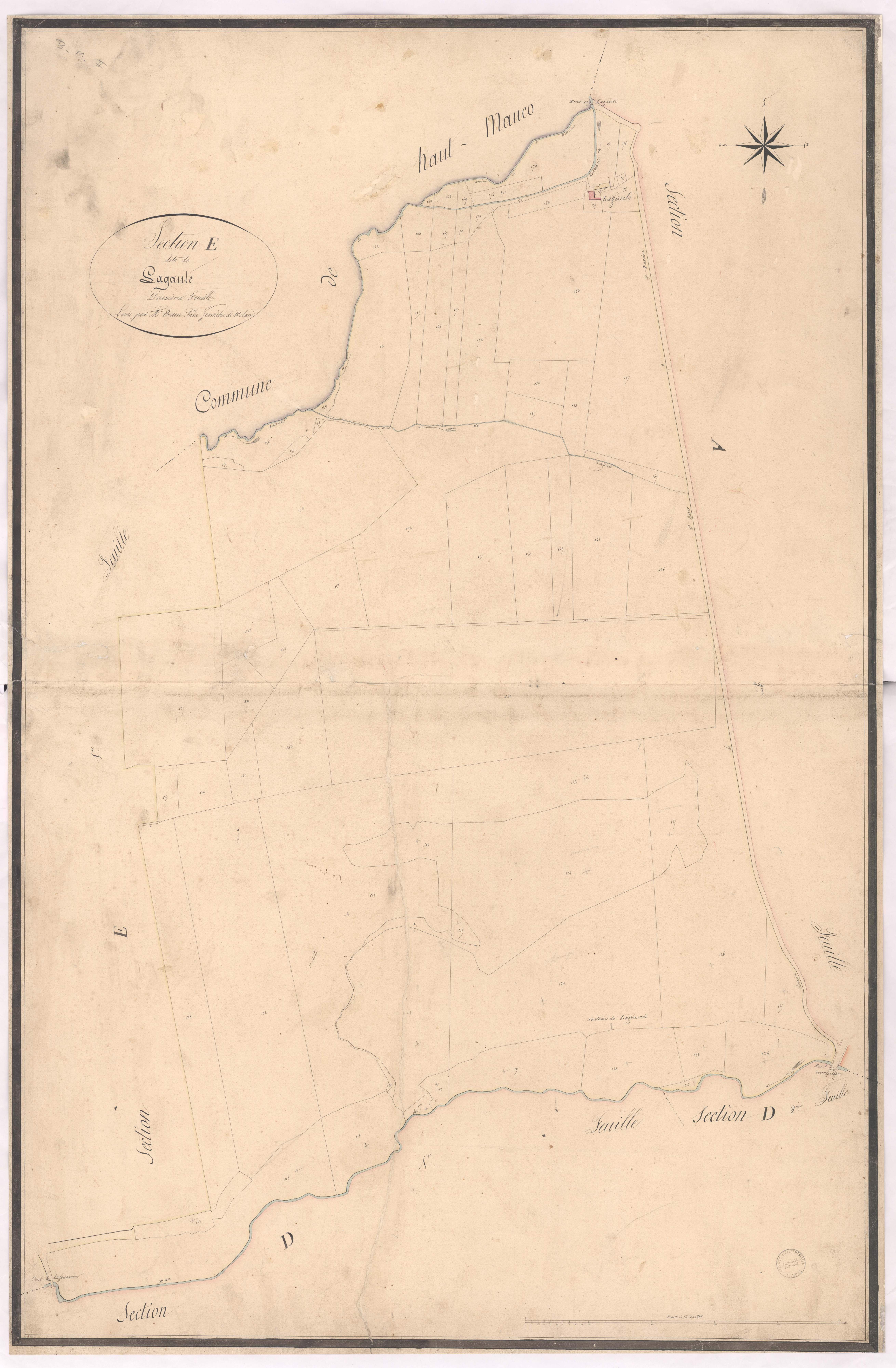Bas-Mauco - Section E, dite de Lagaute, 2e feuille, par Brun aîné géomètre