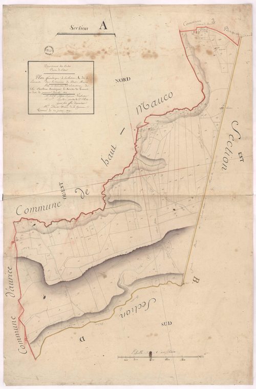 Bas-Mauco - Plan géométrique de la section A, dite de Lacrauste, par Lobgeois et Lagardère, géomètres