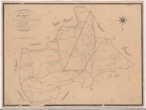 Bas-Mauco - Plan cadastral parcellaire de la commune de Bas-Mauco, par de Comeau et Brun, géomètres