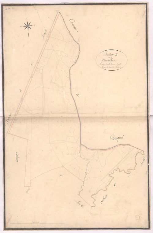 Bas-Mauco - Section B, dite de Bourreillan, 1re feuille, par Brun aîné géomètre