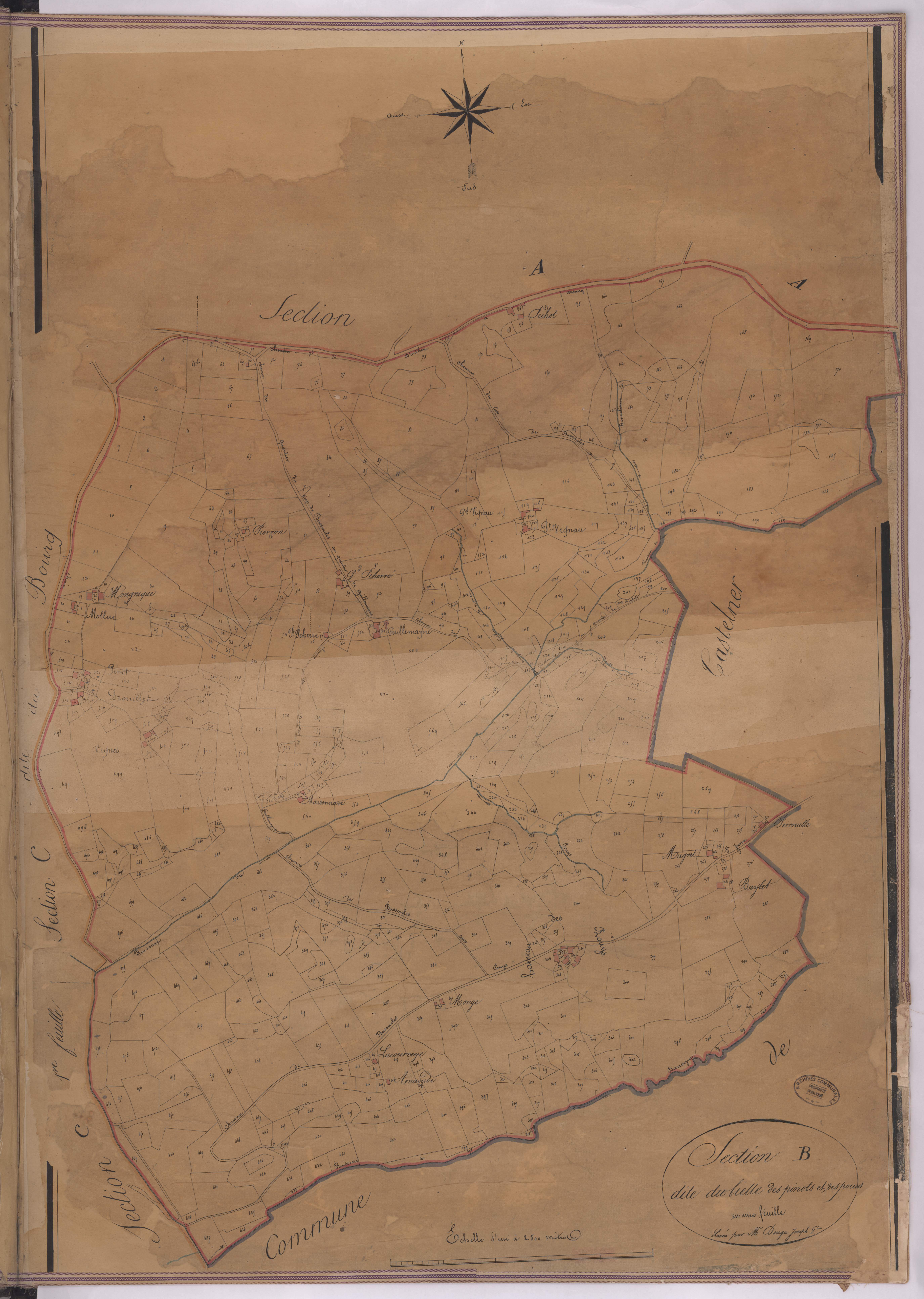 Bassercles - Section B, dite du Bielle des pinots et des pouis, par Joseph Dauga géomètre