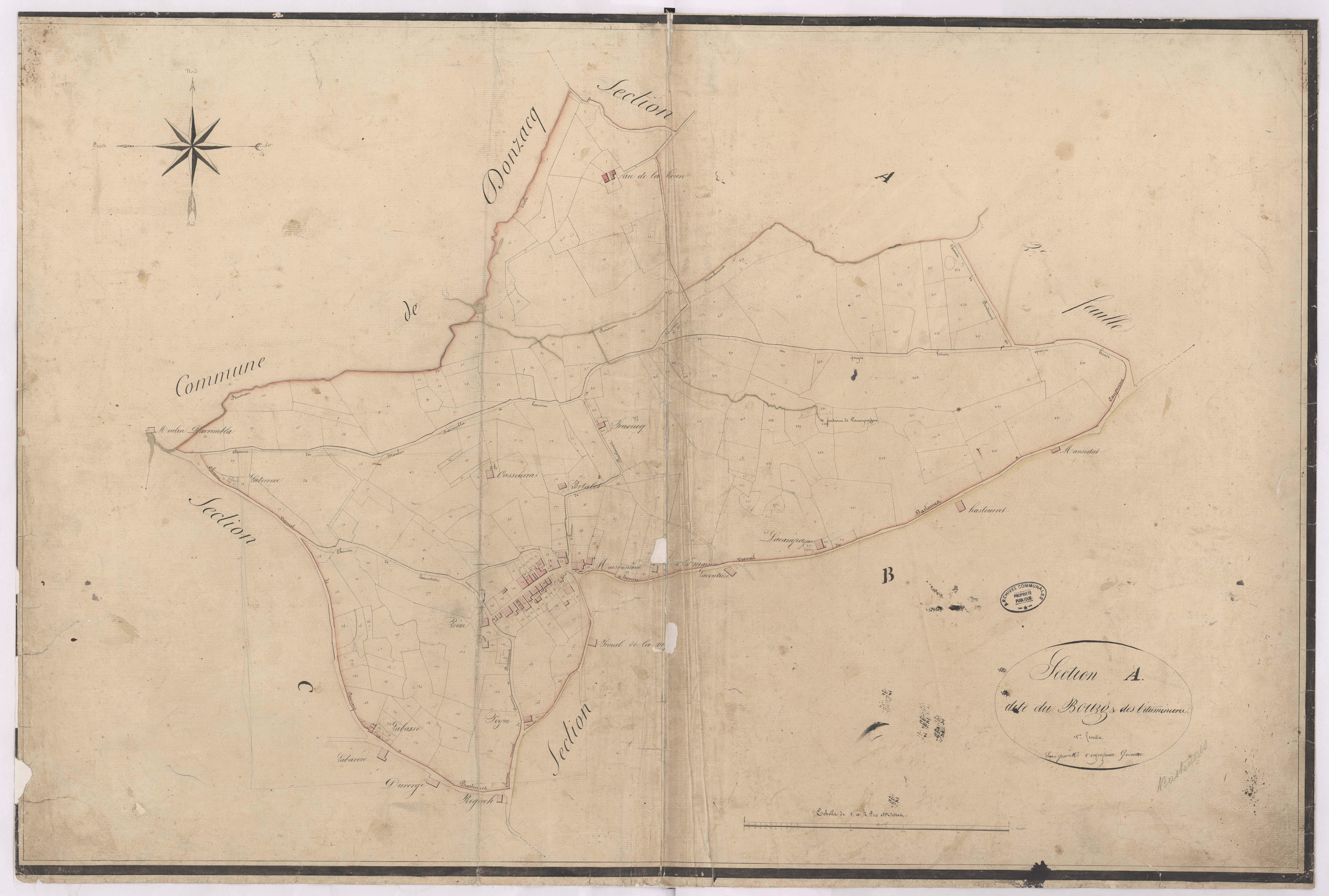 Bastennes - Section A, dite du Bourg et des bituminières, 1re feuille, par Vergoignan géomètre