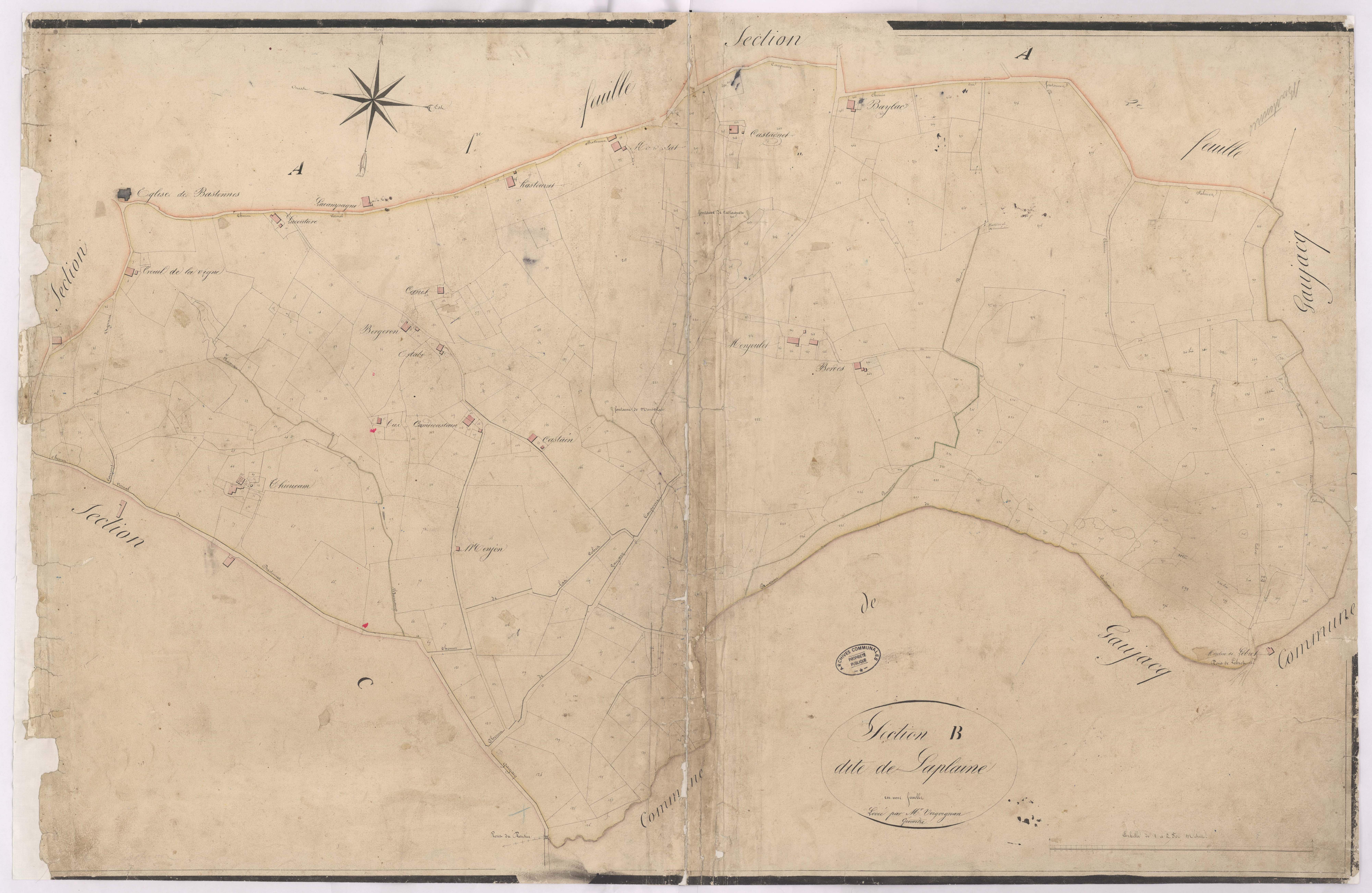 Bastennes - Section B, dite de la Plaine, par Vergoignan géomètre