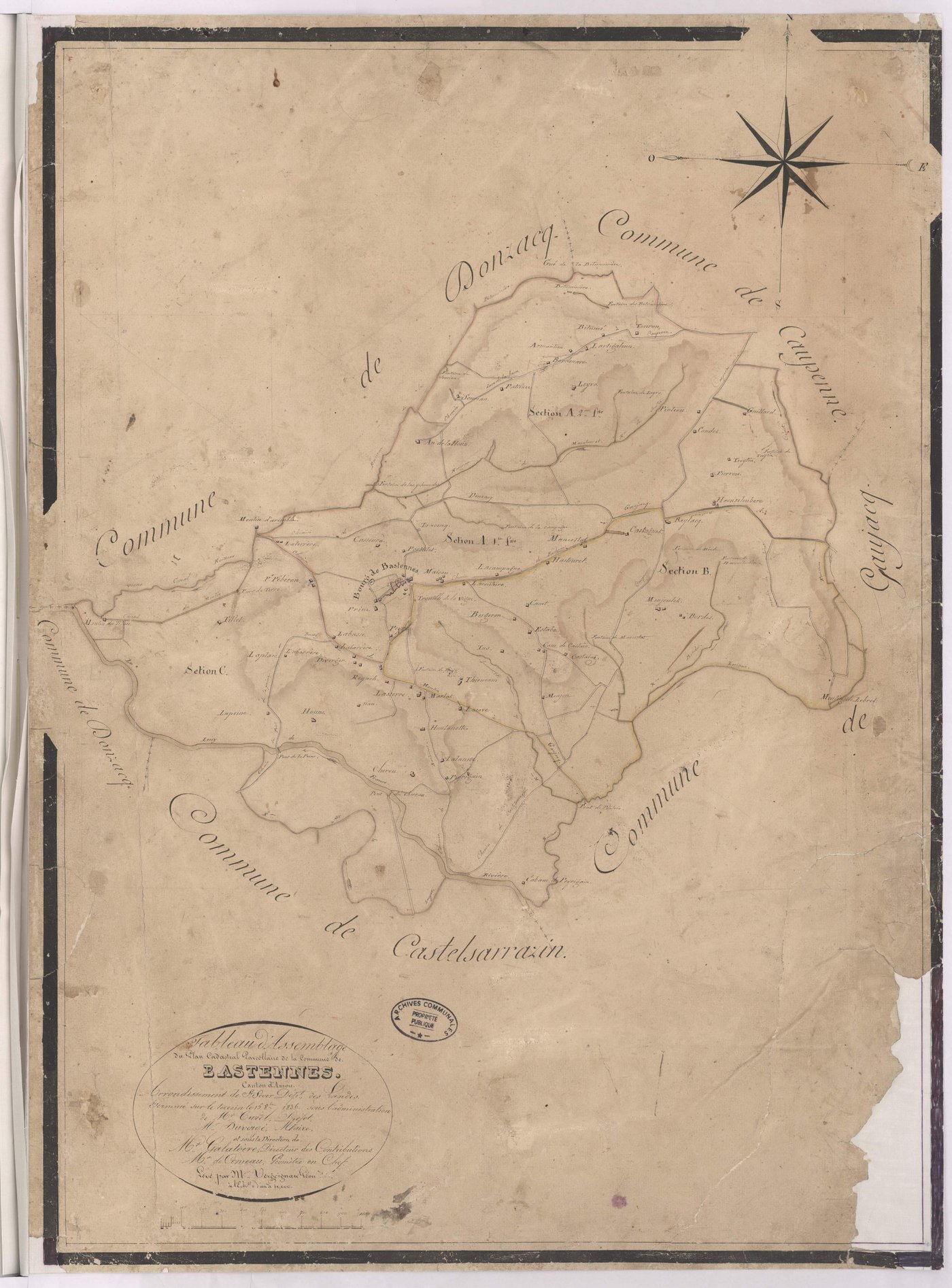 Bastennes - Tableau d'assemblage de la commune de Bastennes, par de Comeau et Léon Vergoignan géomètres