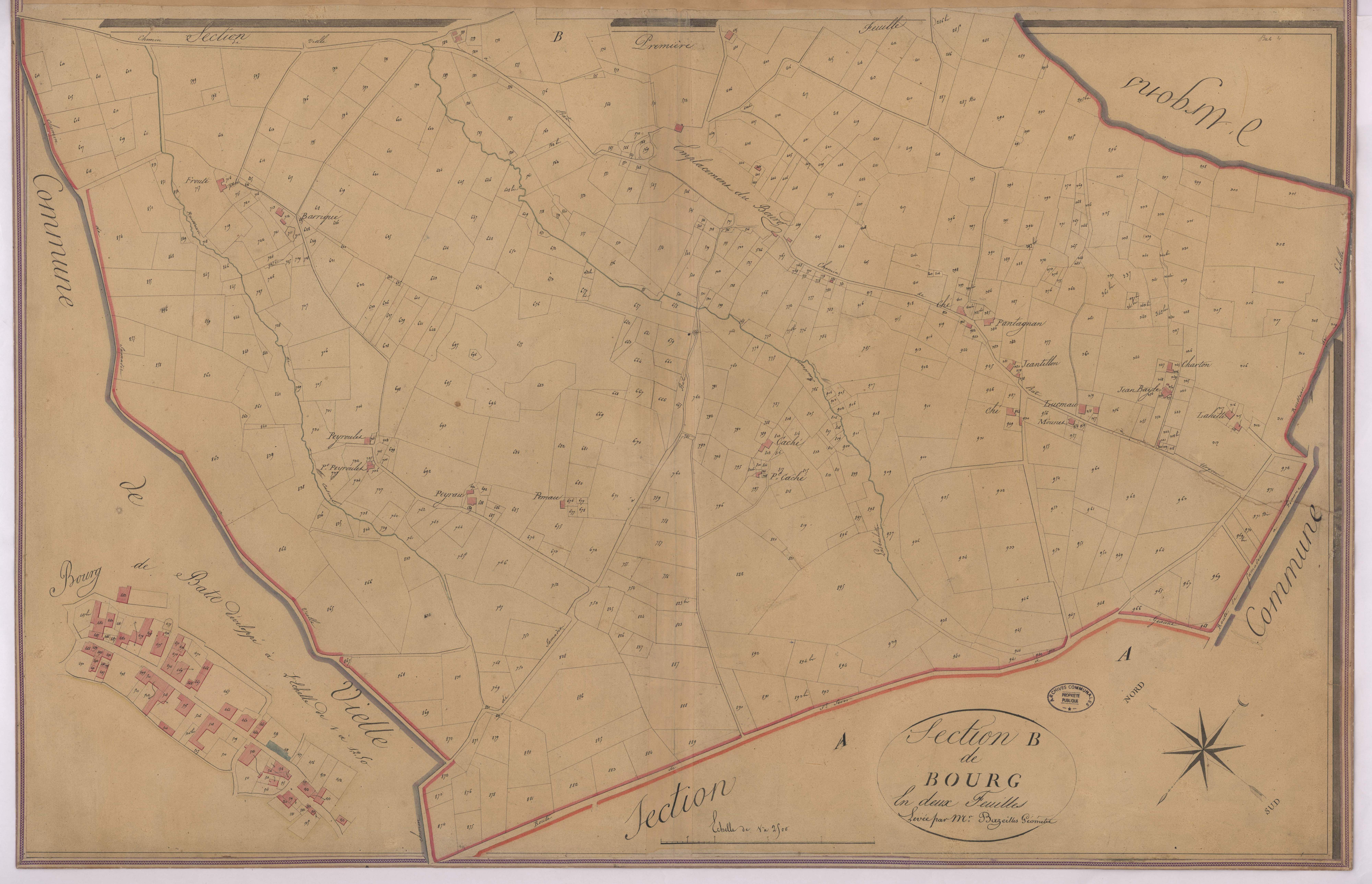 Bats - Section B, de Bourg, 2e feuille, par Bazeilles géomètre