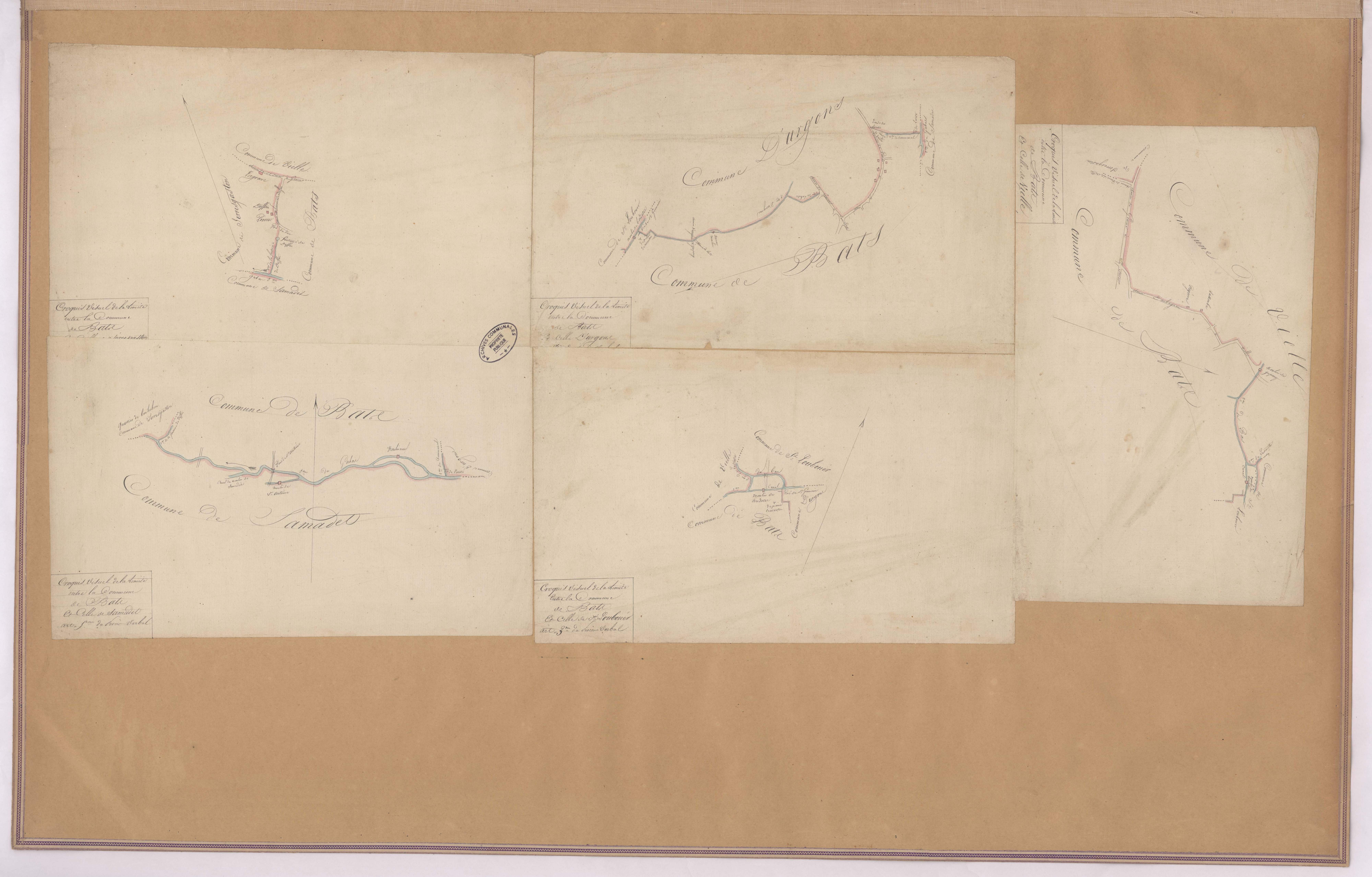 Bats - Croquis des limites de Bats avec les communes de Saint-Loubouer, Samadet, Vielle-Tursan et Urgons (5 pièces)