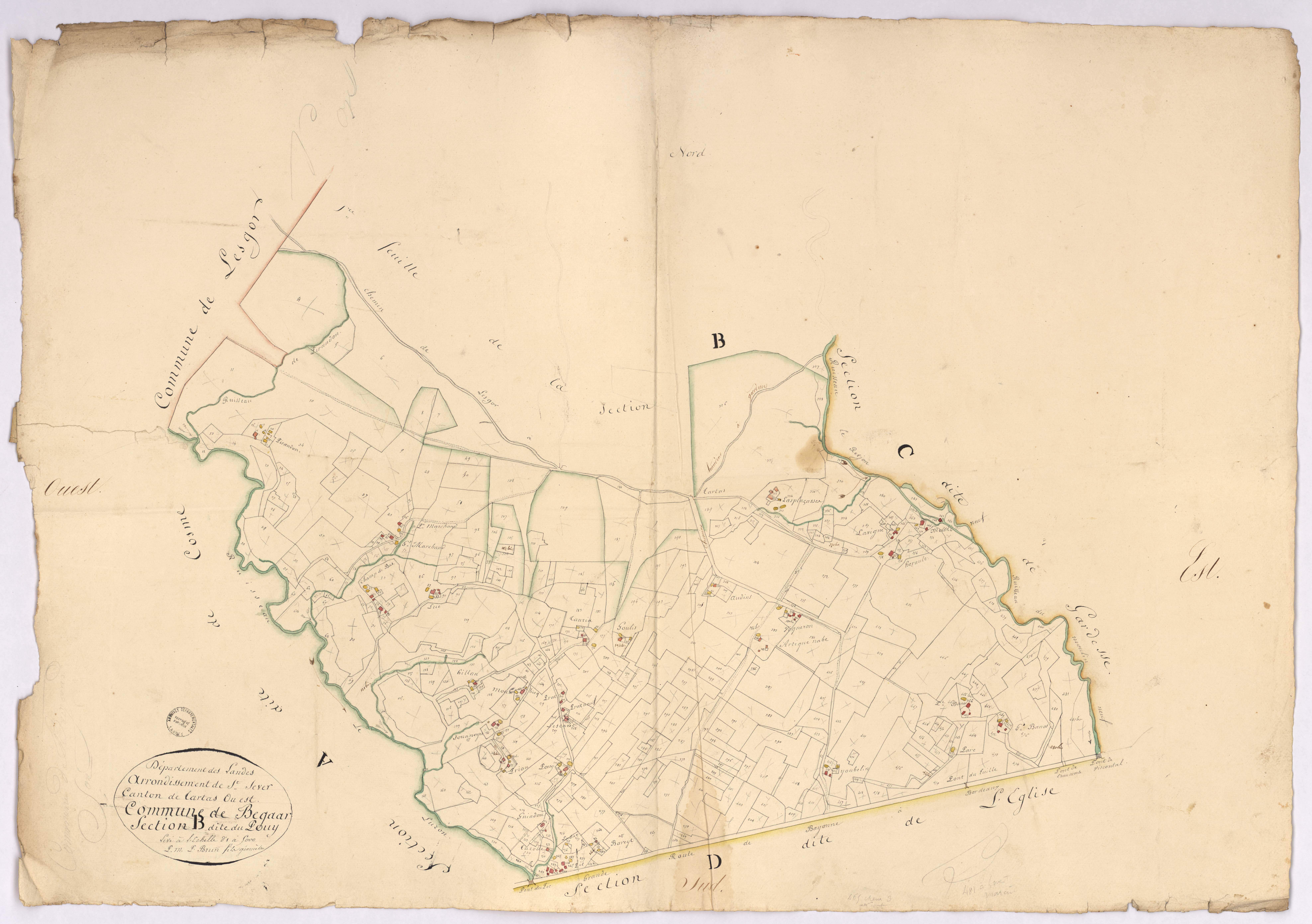 Bégaar - Section B, dite du Pouy, [2e feuille], par Brun géomètre