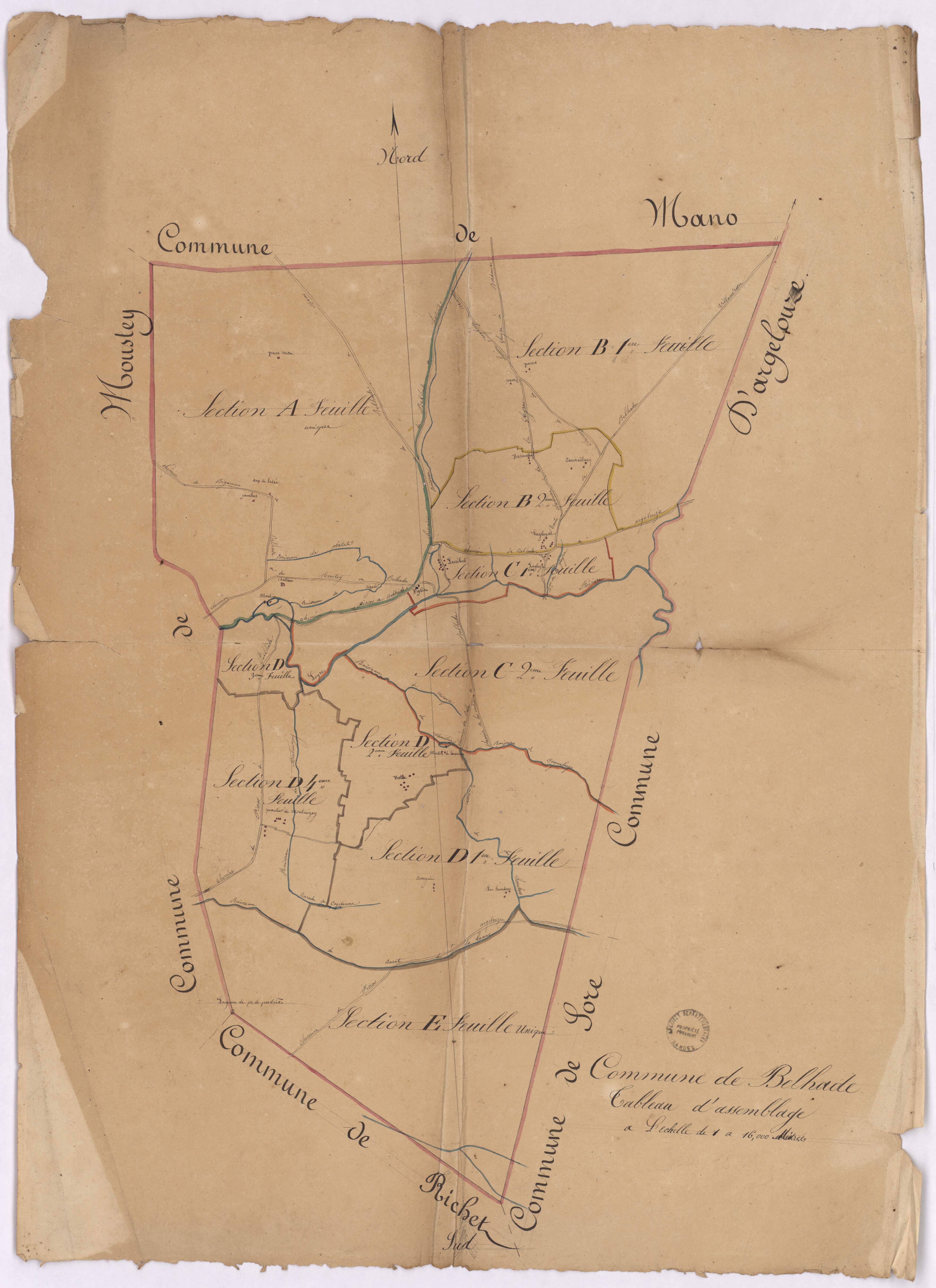 Belhade - Tableau d'assemblage de la commune de Belhade