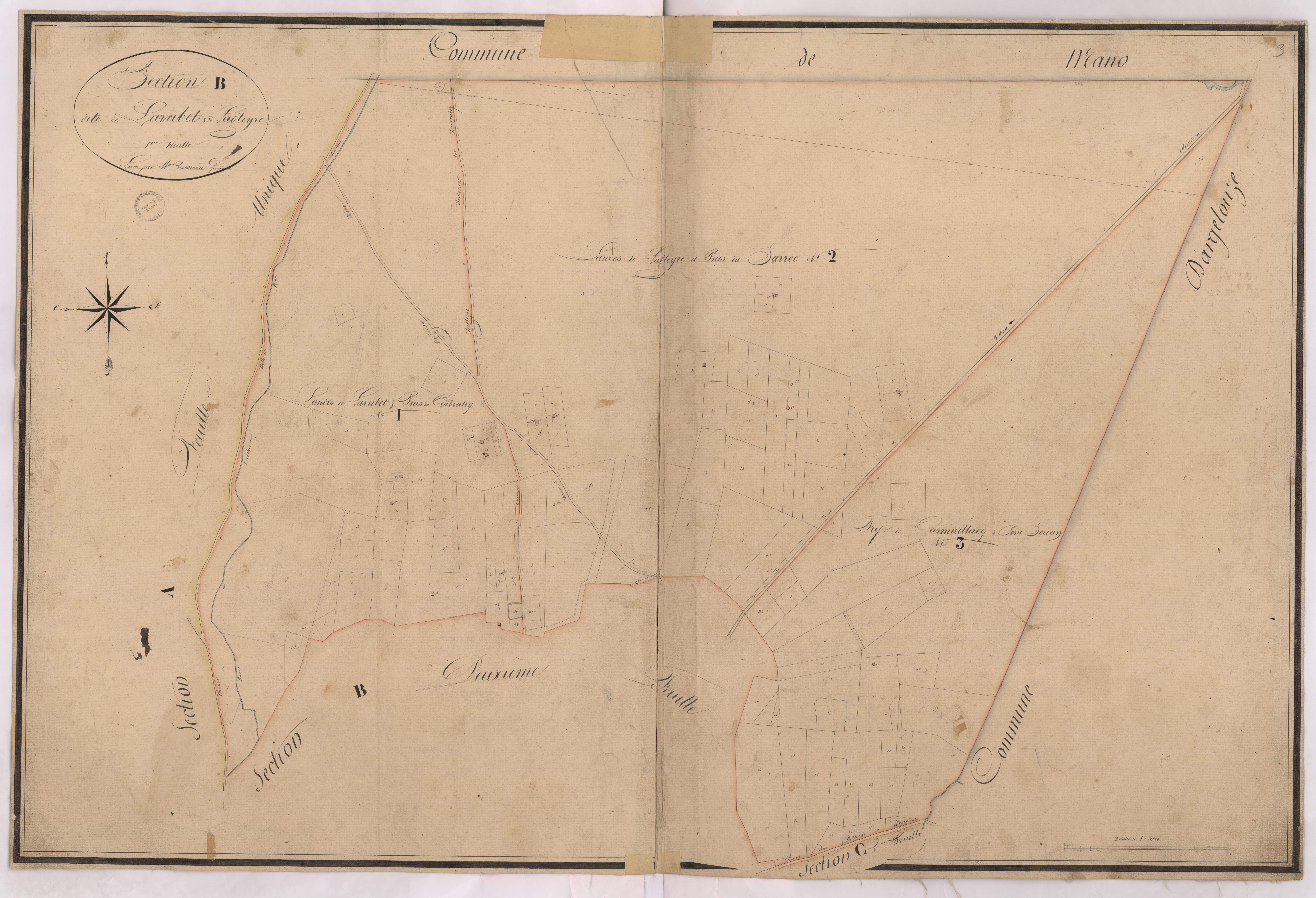 Belhade - Section B, dite de Larribet et de Lagleyre, 1re feuille, par Lacomère géomètre