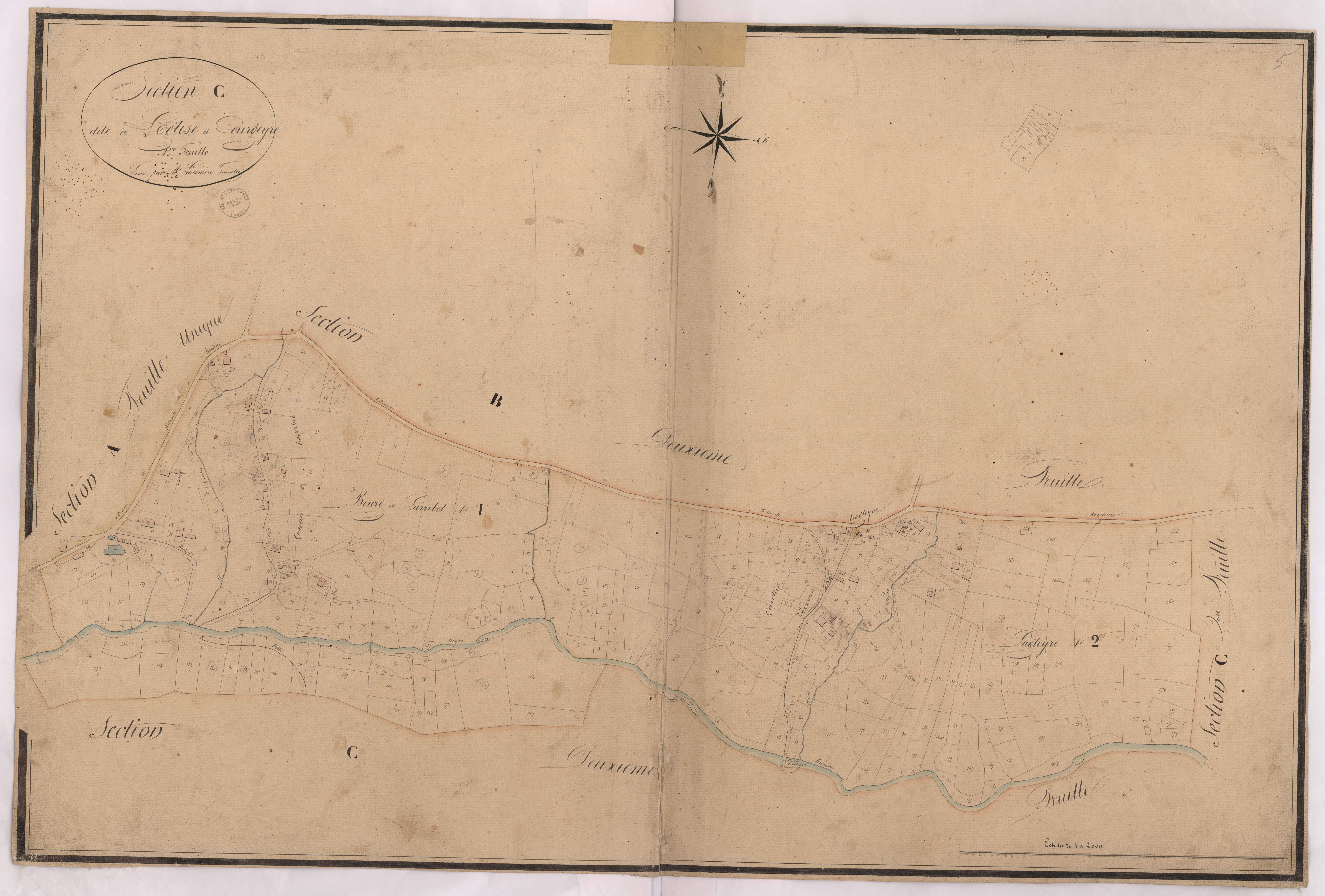 Belhade - Section C, dite de l'Eglise et de Courgeyre, 1re feuille, par Lacomère géomètre