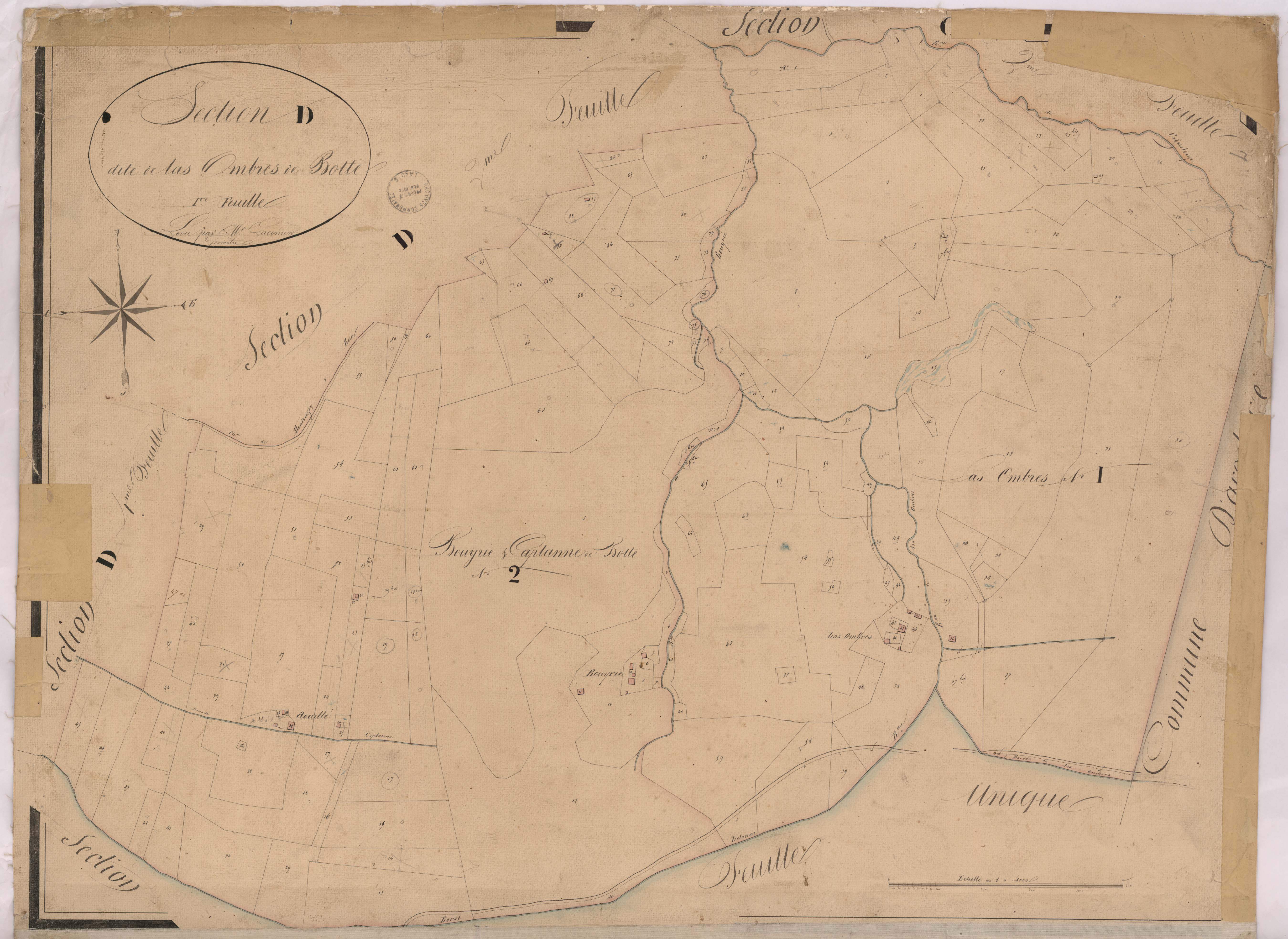 Belhade - Section D, dite de Las Ombres de Botte, 1re feuille, par Lacomère géomètre