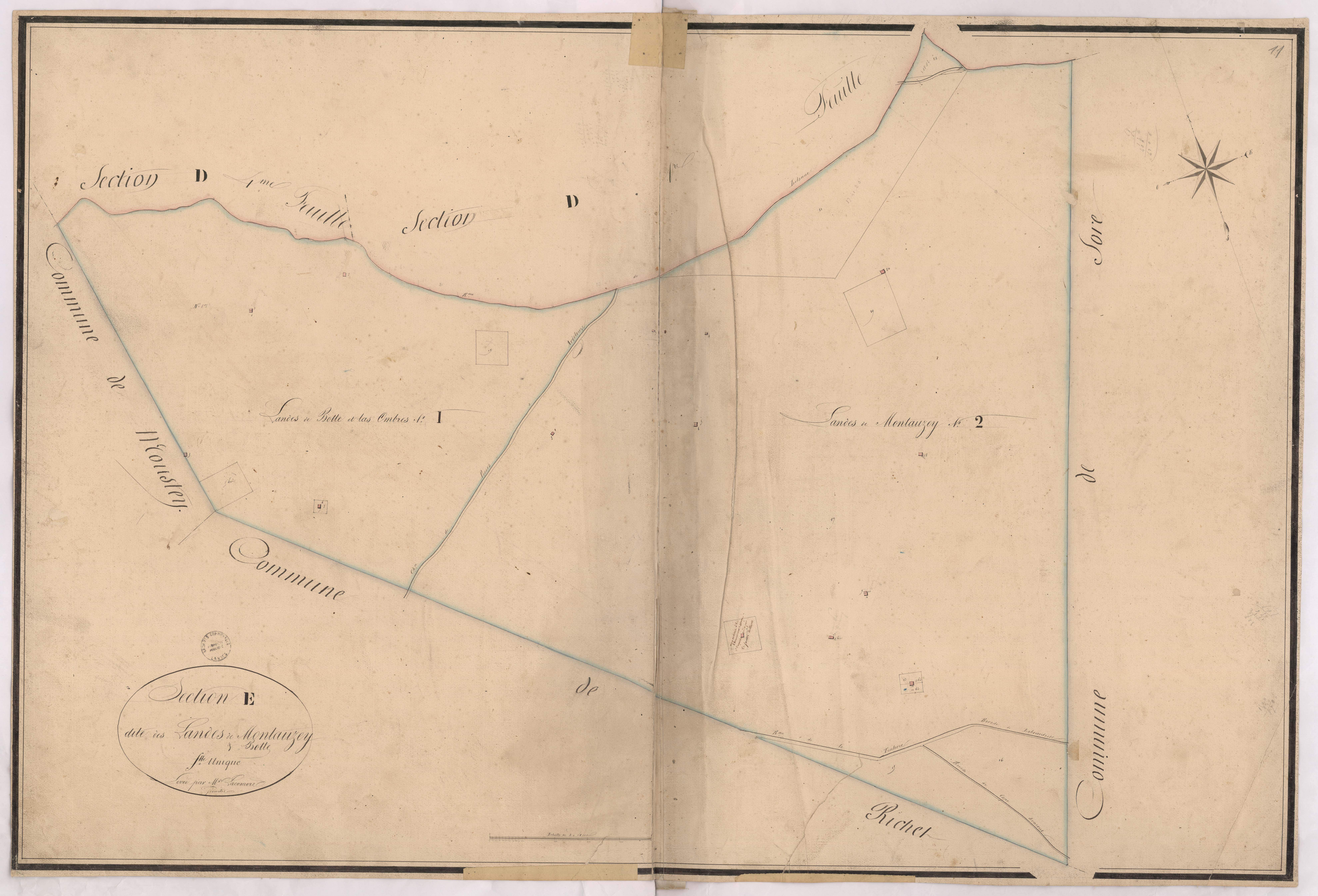 Belhade - Section E, dite des Landes de Montauzey et Botte, par Lacomère géomètre
