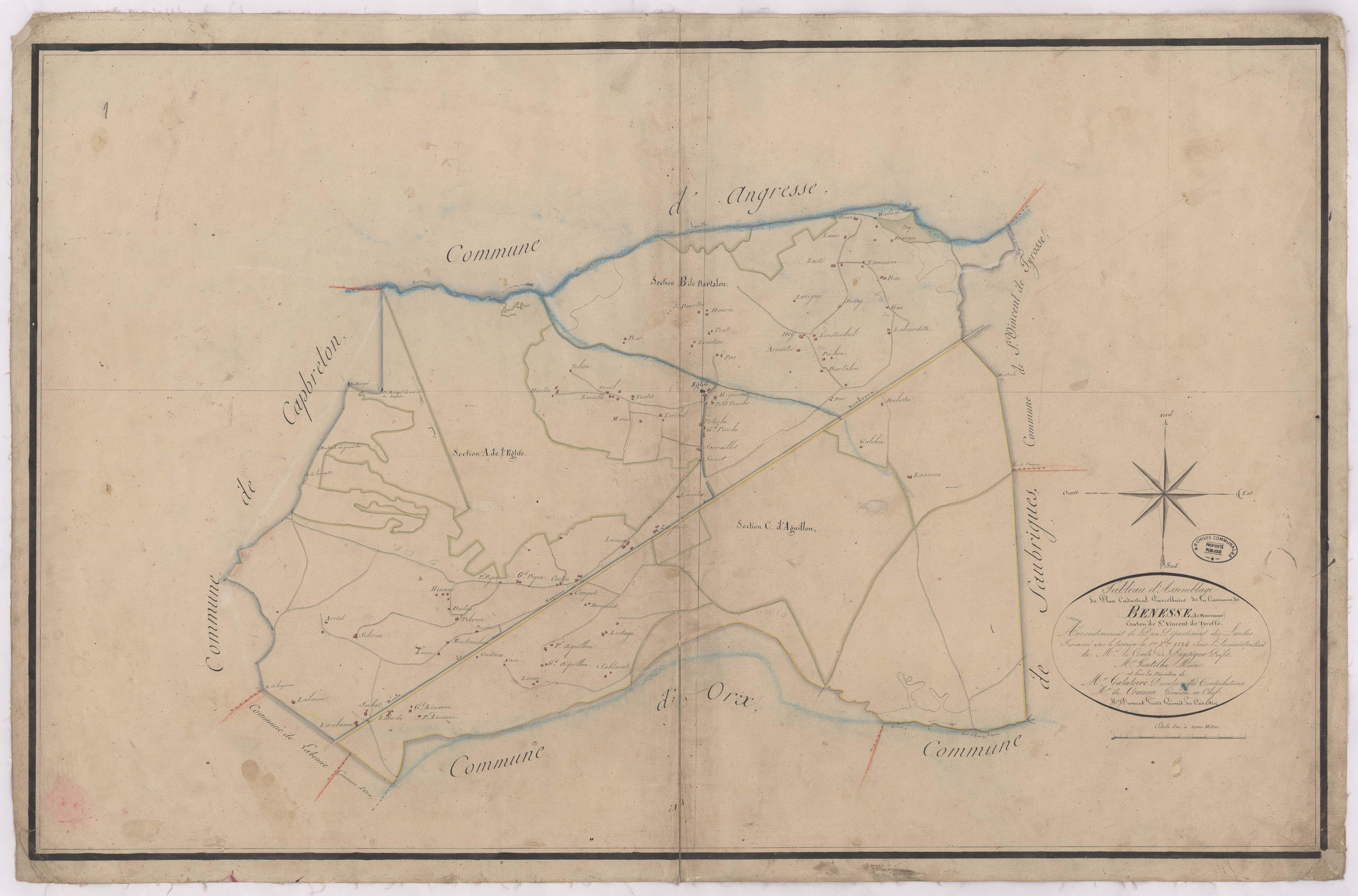 Bénesse-Maremne - Tableau d'assemblage du plan cadastral parcellaire de la commune de Bénesse-Maremne par de Comeau et Dumont géomètres