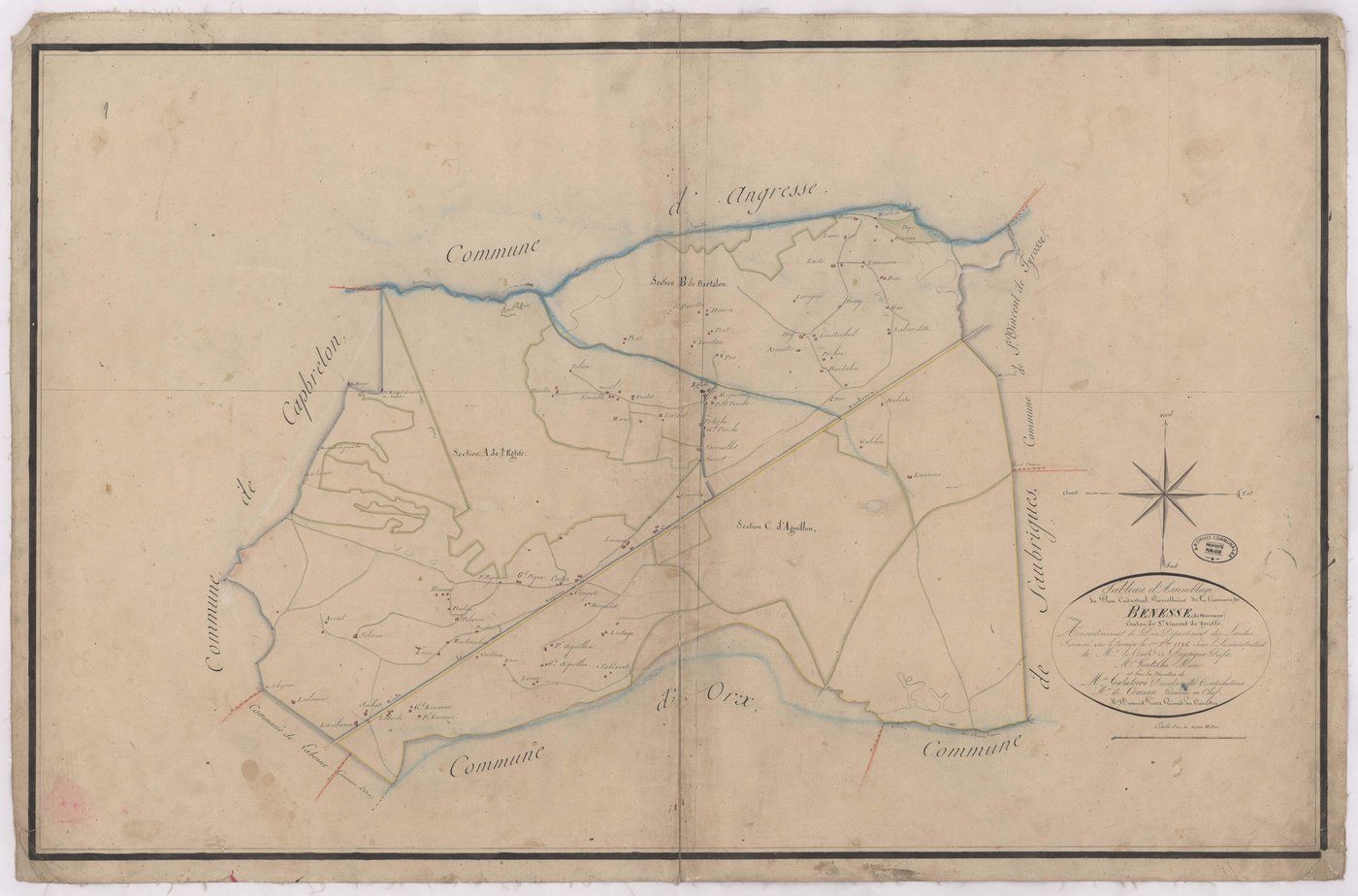Bénesse-Maremne - Tableau d'assemblage du plan cadastral parcellaire de la commune de Bénesse-Maremne par de Comeau et Dumont géomètres