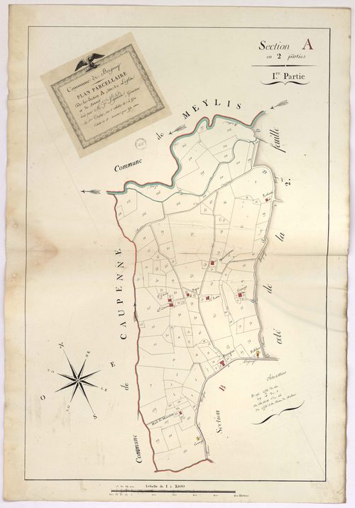 Bergouey - Plan parcellaire de la section A, dite de l'Eglise et de Suzans, 1re partie, par Lagardère géomètre