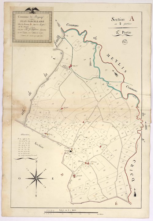Bergouey - Plan parcellaire de la section A, dite de l'Eglise et de Suzans, 2e partie, par Lagardère géomètre
