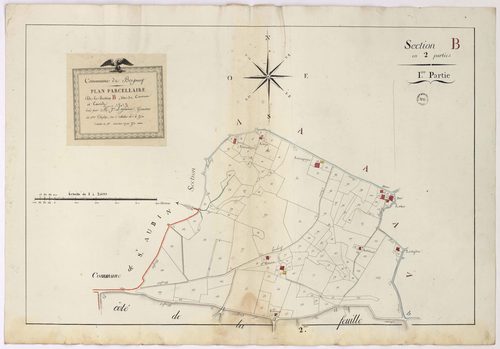 Bergouey - Plan parcellaire de la section B, dite de Courneau et de Tauziède, 1re partie, par Lagardère géomètre