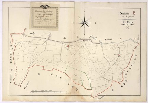 Bergouey - Plan parcellaire de la section B, dite de Courneau et de Tauziède, 2e partie, par Lagardère géomètre