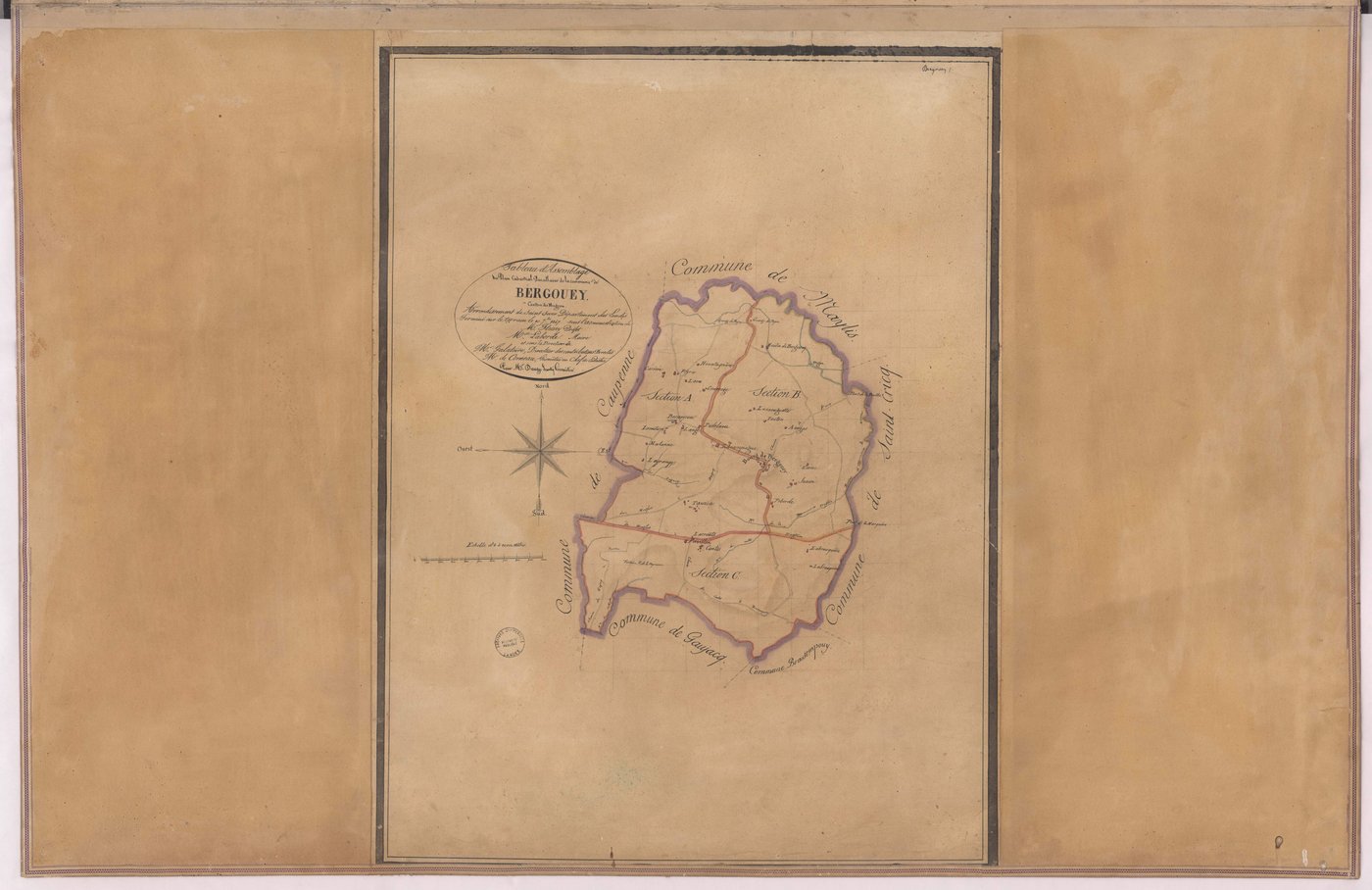 Bergouey - Tableau d'assemblage [...] de la commune de Bergouey, par de Comeau et Dauga géomètres