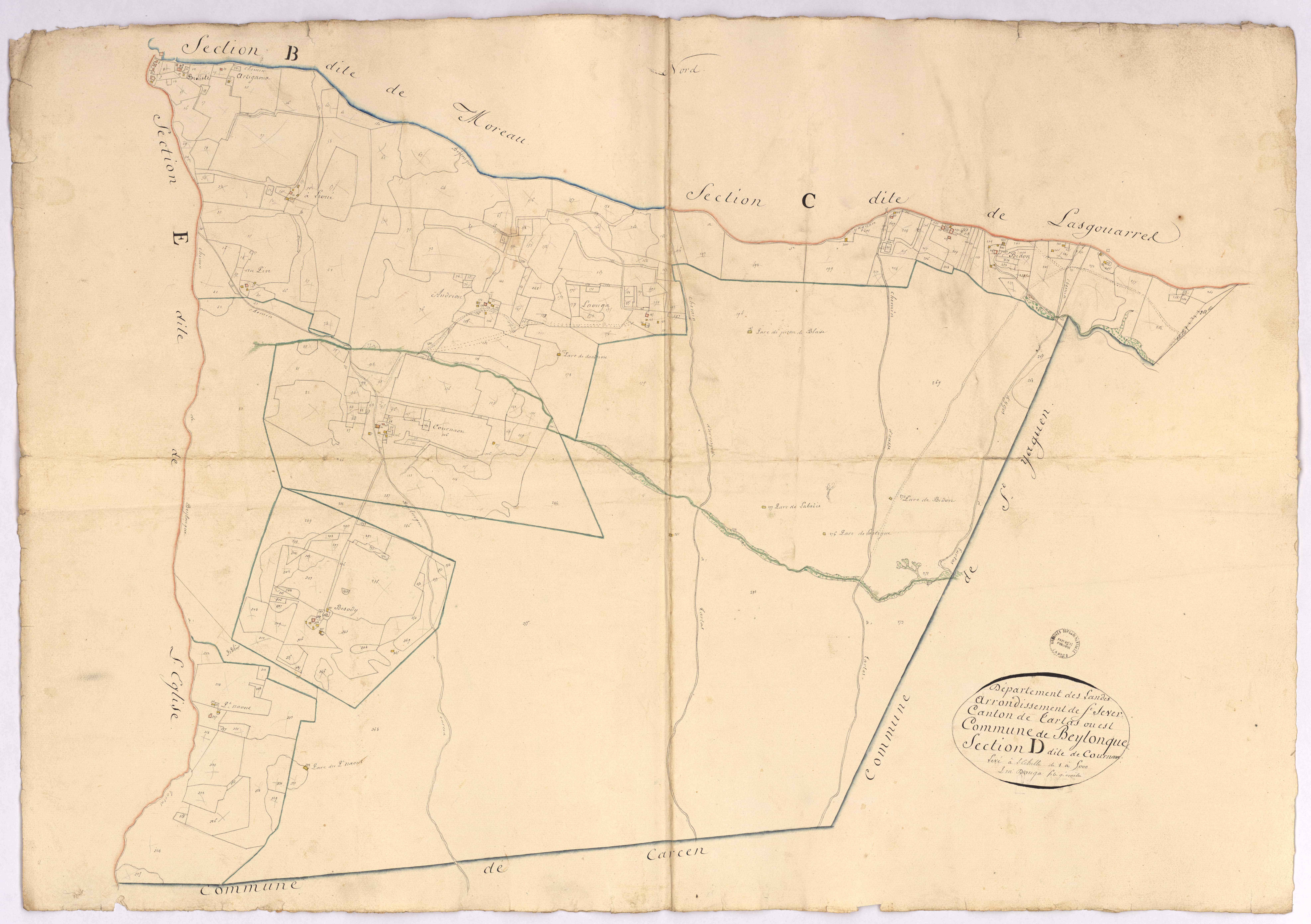 Beylongue - Section D, dite de Cournaou, par Dauga fils géomètre
